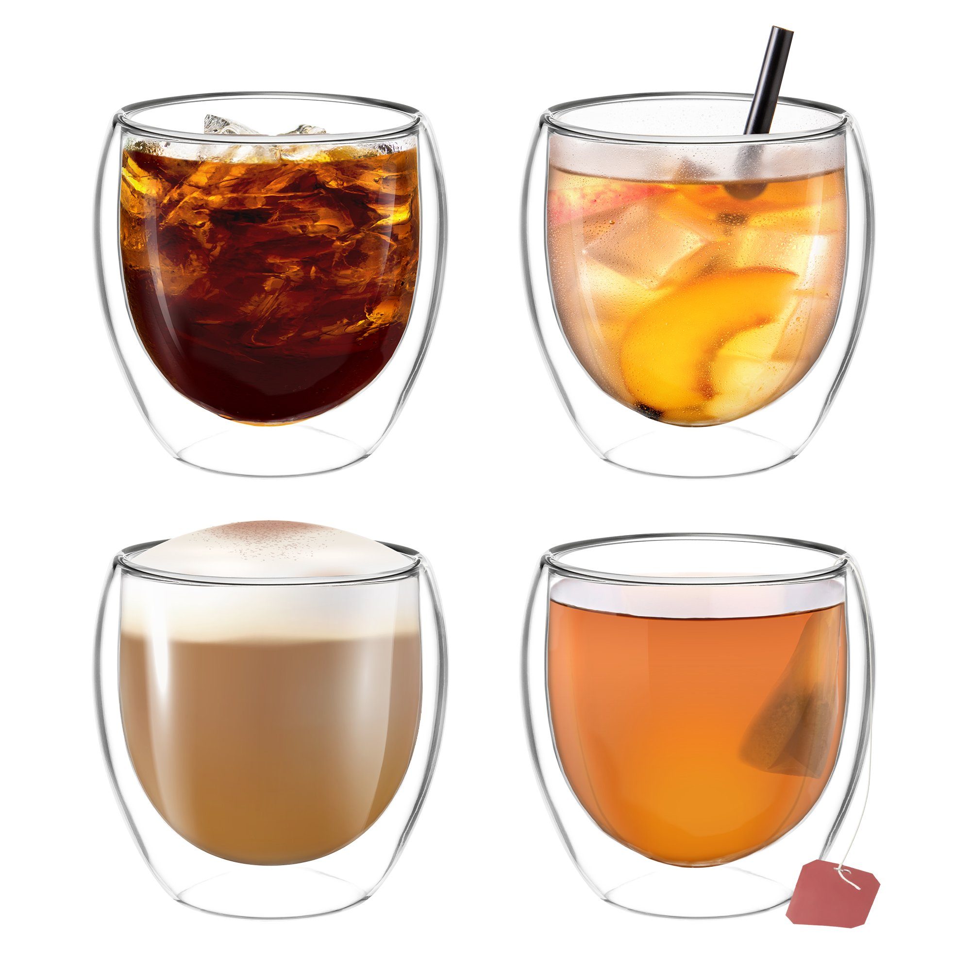 Impolio Latte-Macchiato-Glas Doppelwandige Gläser Set 4-teilig 250 ml,Teeglas, Kaffeeglas, Impolio, Doppelwandige Gläser