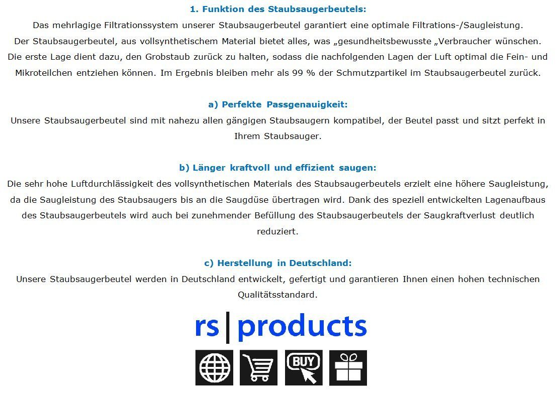 rs-products Staubsaugerbeutel, passend für PHILIPS 50 5 St., 30 Versand! kostenloser 5 100 Classique 20 TC wählen Stk. ab Stk., Stk., zwischen Stk. 10 344, 309, - TC € - Stk., und Sie 9,90 Stk