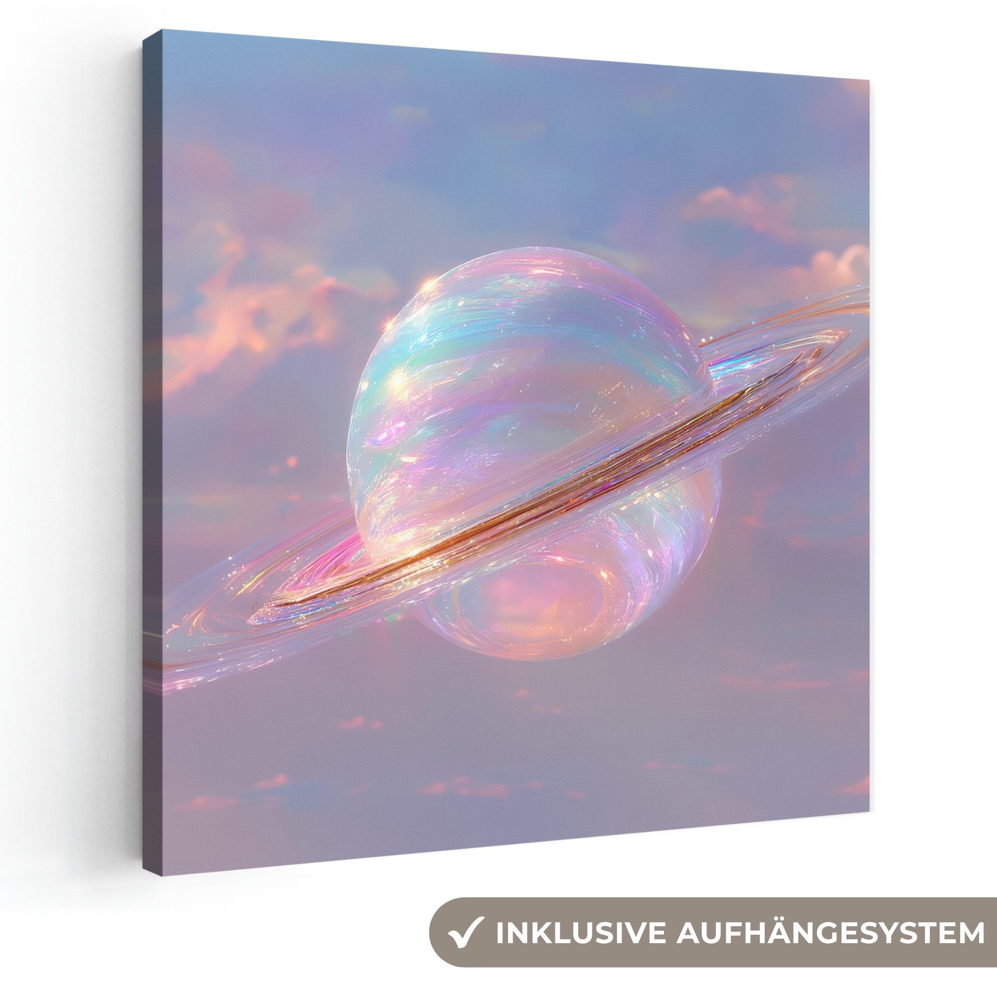 OneMillionCanvasses® Leinwandbild Planet - Himmel - Wolken - Pastelltöne, Fotodruck (1 St), Wandbild, Deko Schlafzimmer Wohnzimmer Flur 20x20 cm