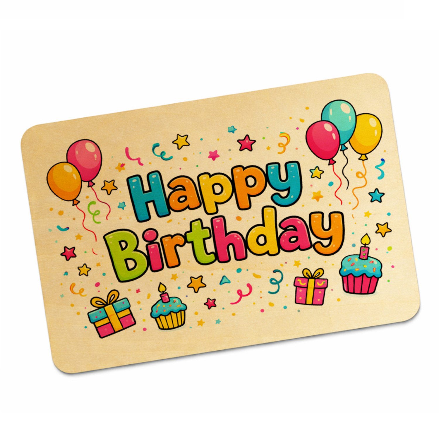 speecheese Postkarte Happy Birthday Luftballons Postkarte aus Holz Kindergeburtstag