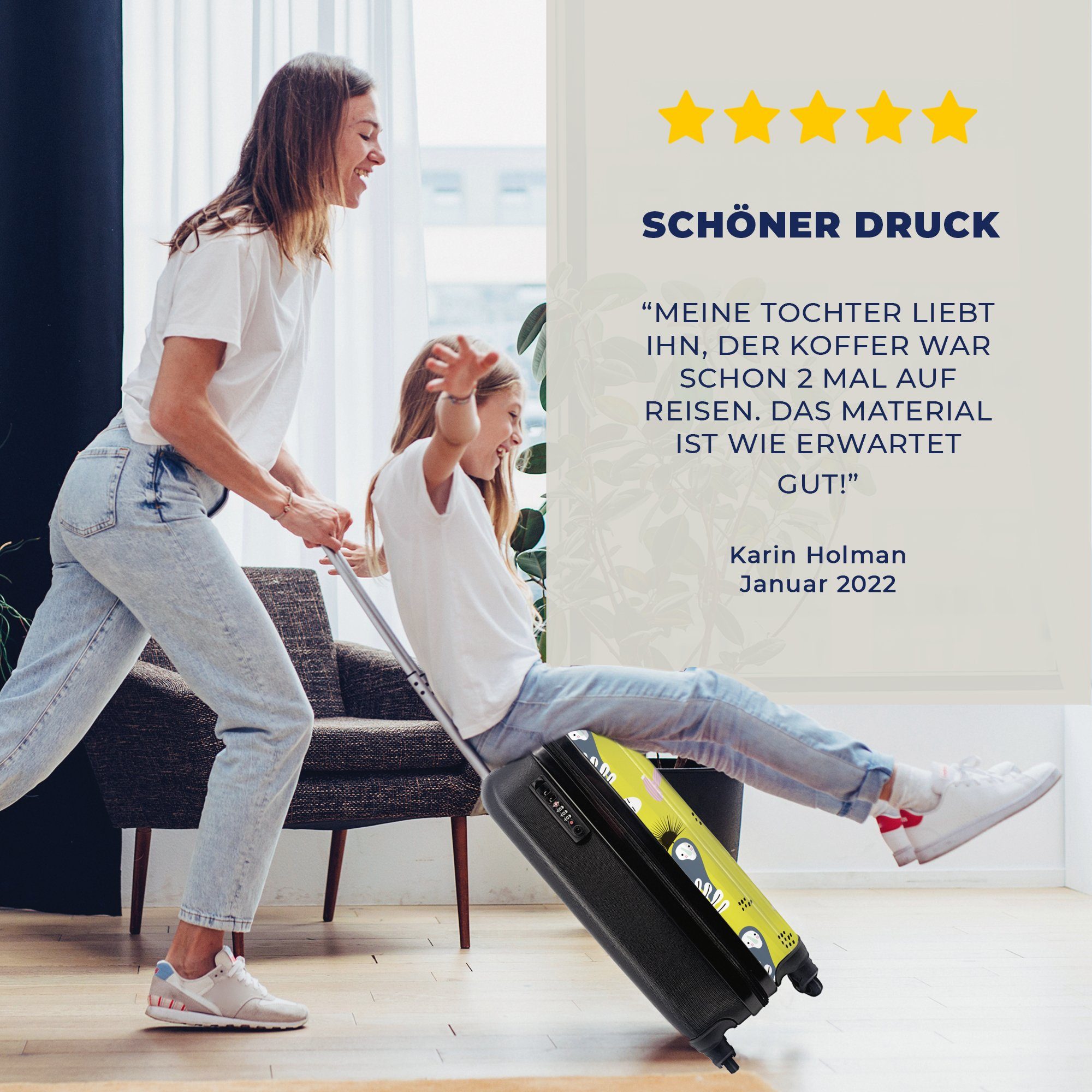 Rollen, Reisekoffer 4 Dschungel Pflanzen, MuchoWow Affe - rollen, Handgepäckkoffer Trolley, Ferien, mit Reisetasche - für Handgepäck