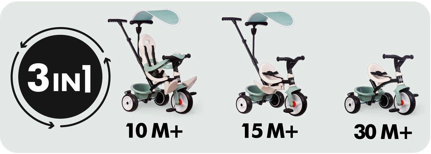 Smoby Dreirad Outdoor Mitwachsendes 3-in-1 Dreirad Baby Balade Life grün 7600741405