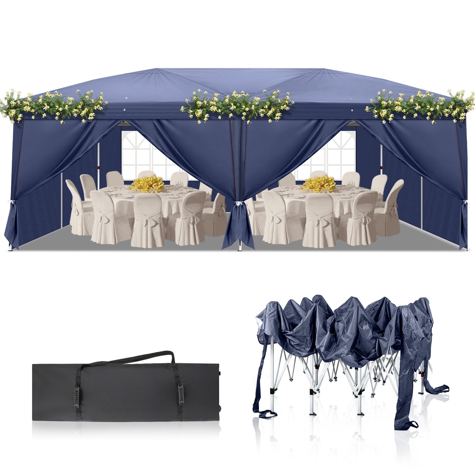 LALAHO Faltpavillon Pavillon Partyzelte 3x6m, Festzelt Gartenzelt für Garten Terrasse, mit 6 Seitenteilen, Gartenpavillon mit 6 Seitenteilen,Wasserdicht & UV-Schutz