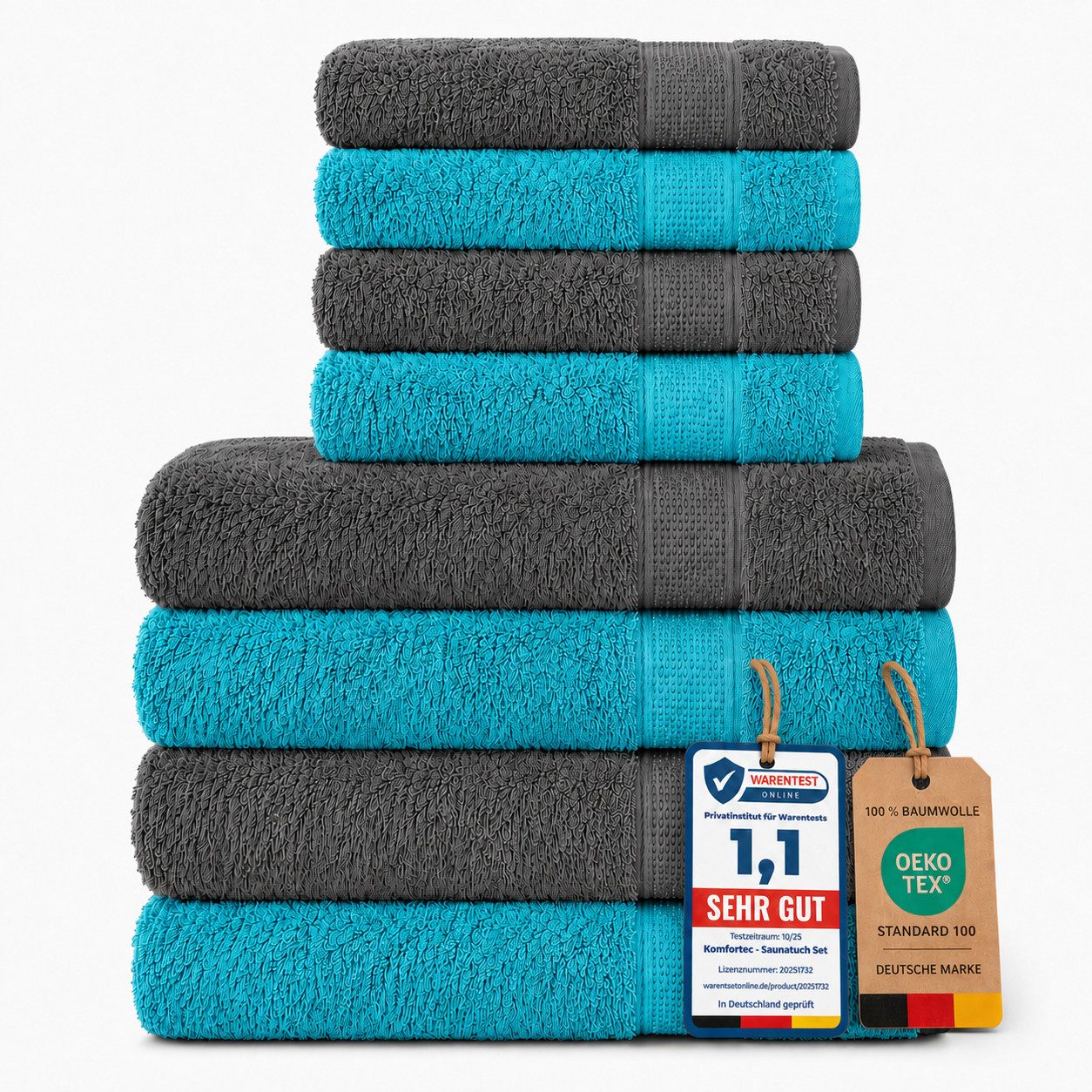 Komfortec Handtuch Set Premium 8x Handtuch & Badetuch Set - 4er 50x100 + 4er 70x140 cm, Frottee (8-St), 100% Baumwolle, Weich, 470 g/m2 – Bild 2 von 5