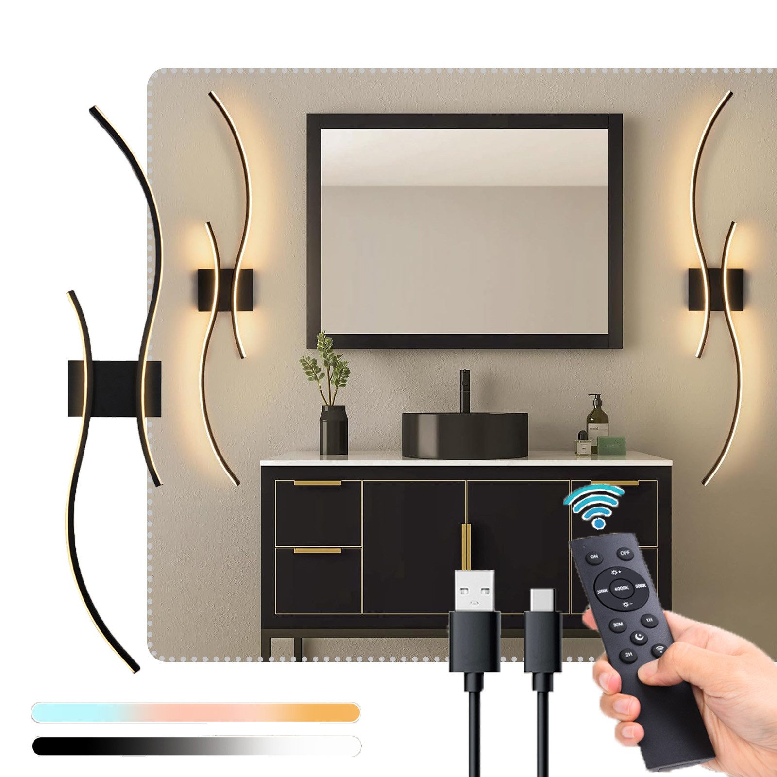 MUPOO Spiegelleuchte LED Wandleuchte Innen Dimmbar,Moderne Schwarz Wandleuc günstig online kaufen