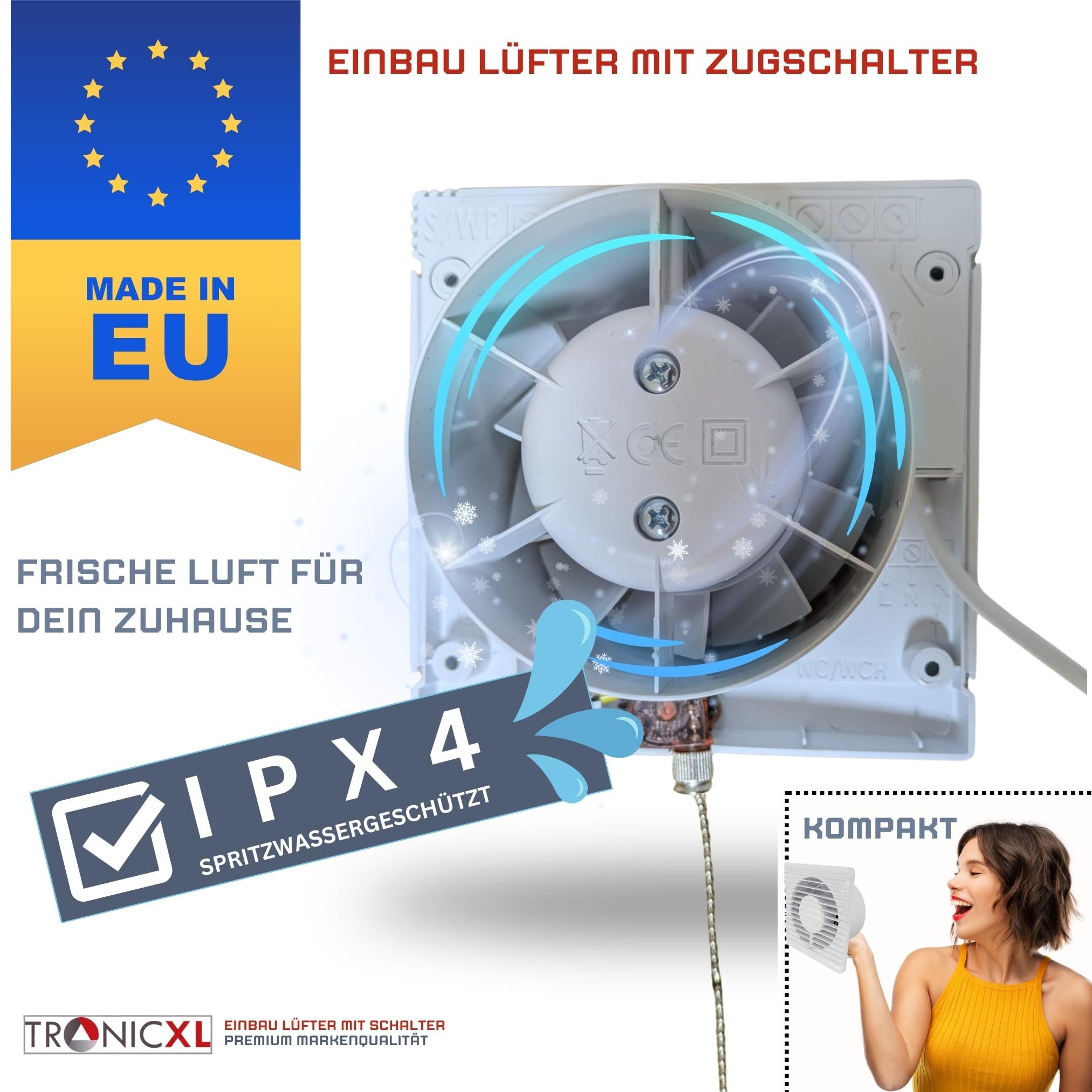 Nahaufnahme des TronicXL Badlüfters mit 10 Rotoren und Kugellager