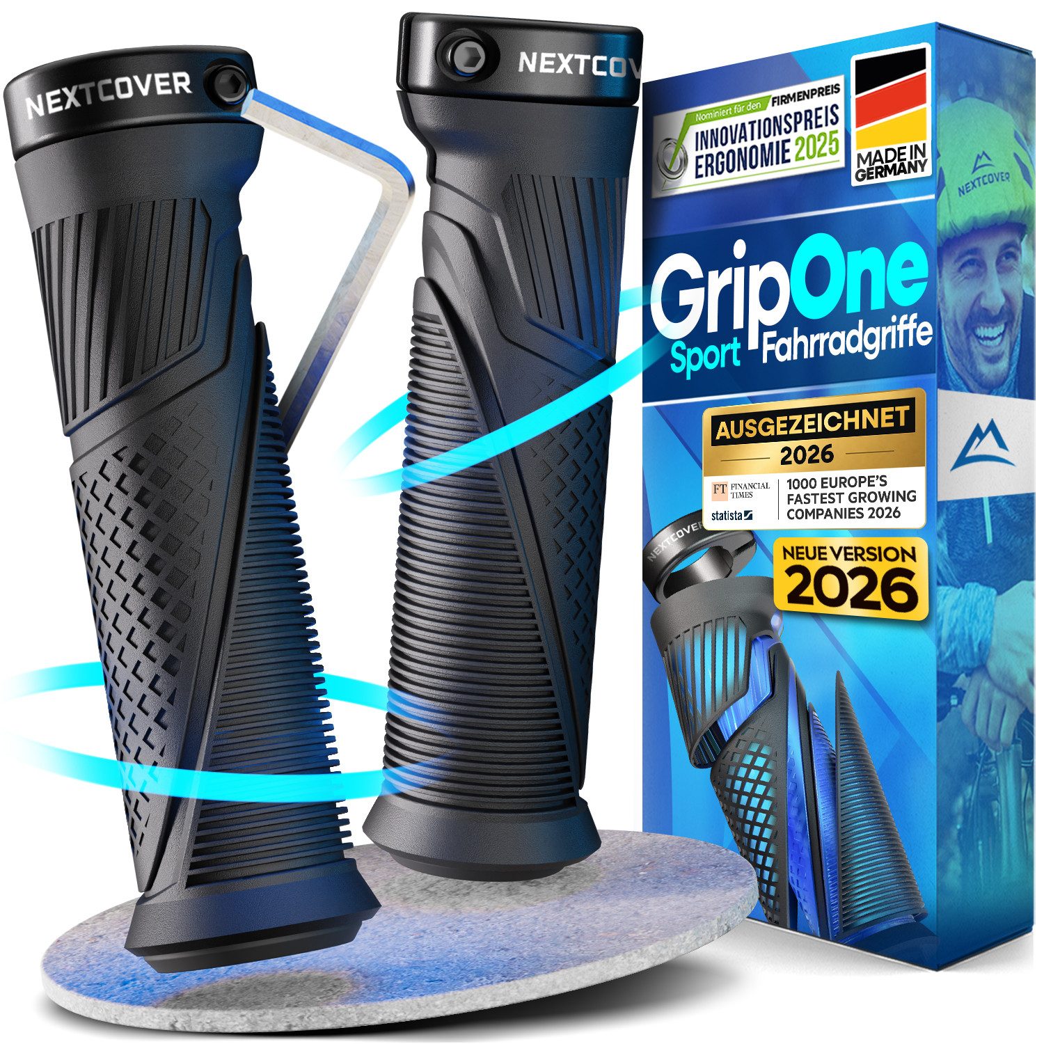 Nextcover Fahrradlenkergriff GripOne Comfort oder Sport, ergonomisch, Alu-Klemmung, Lenker 22,2 mm