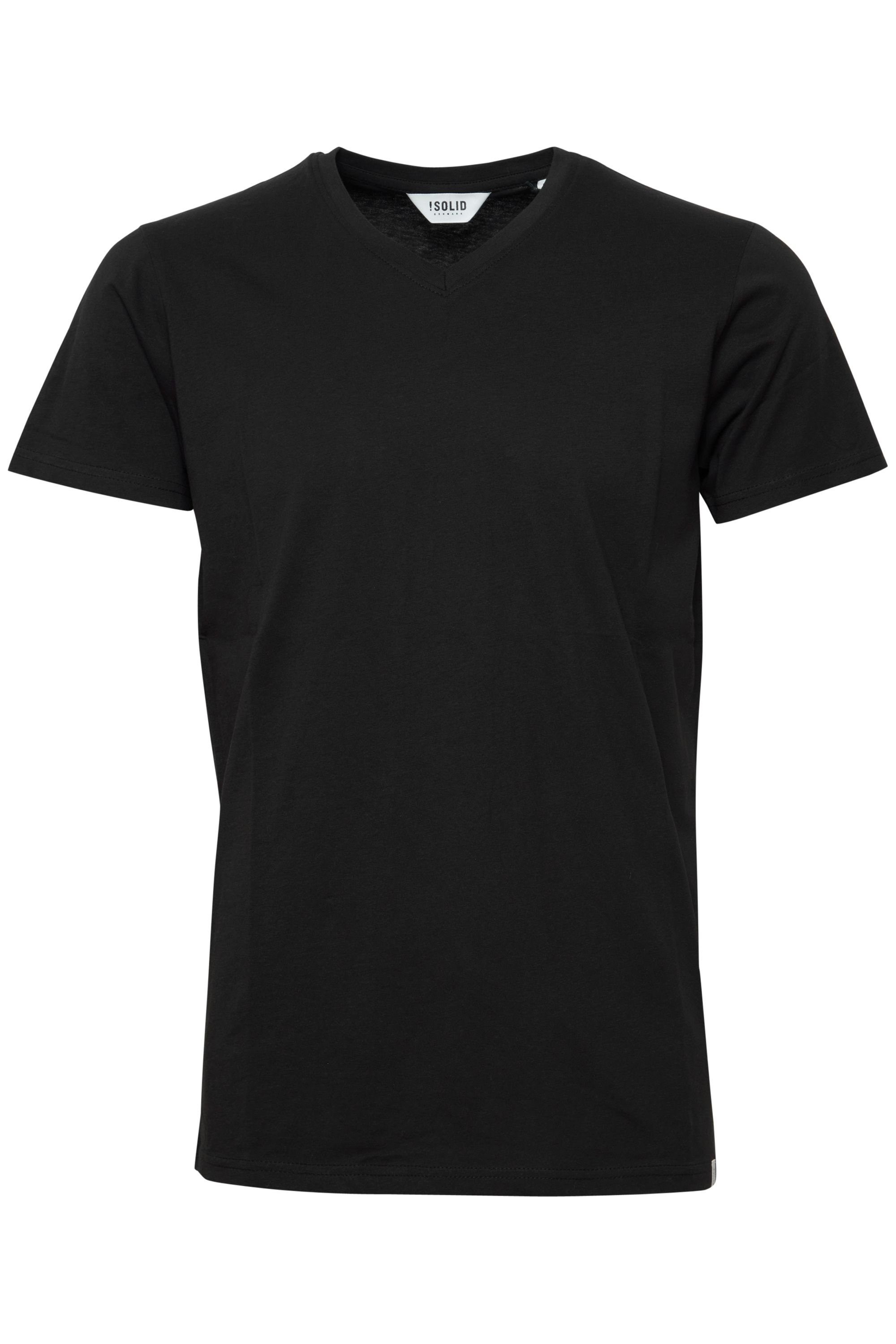 Solid V-Shirt SDBedo Kurzarmshirt mit (9000) Melange Black Effekt