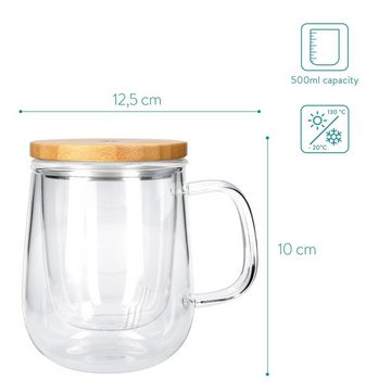 Navaris Gläser-Set Teeglas mit Sieb und Deckel - für 500ml Tee - aus Borosilikatglas, Glas