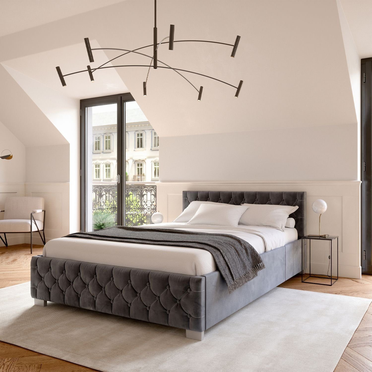 Juskys Polsterbett Nizza, Stauraum, LED Licht, günstig online kaufen