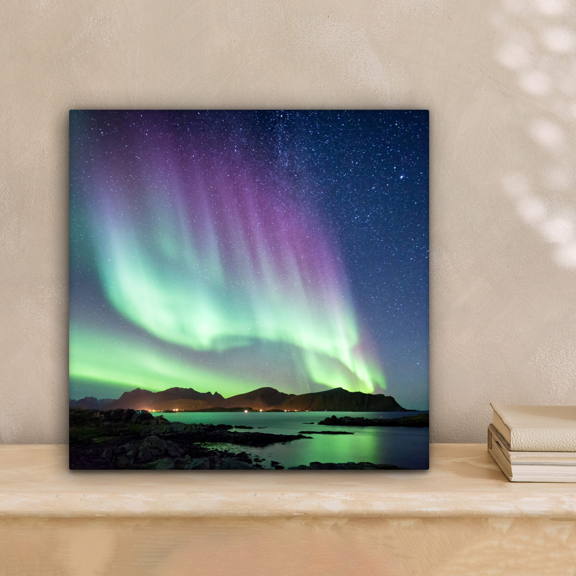 OneMillionCanvasses® Leinwandbild Nordlicht - Grün - Lila - Sternenhimmel - günstig online kaufen