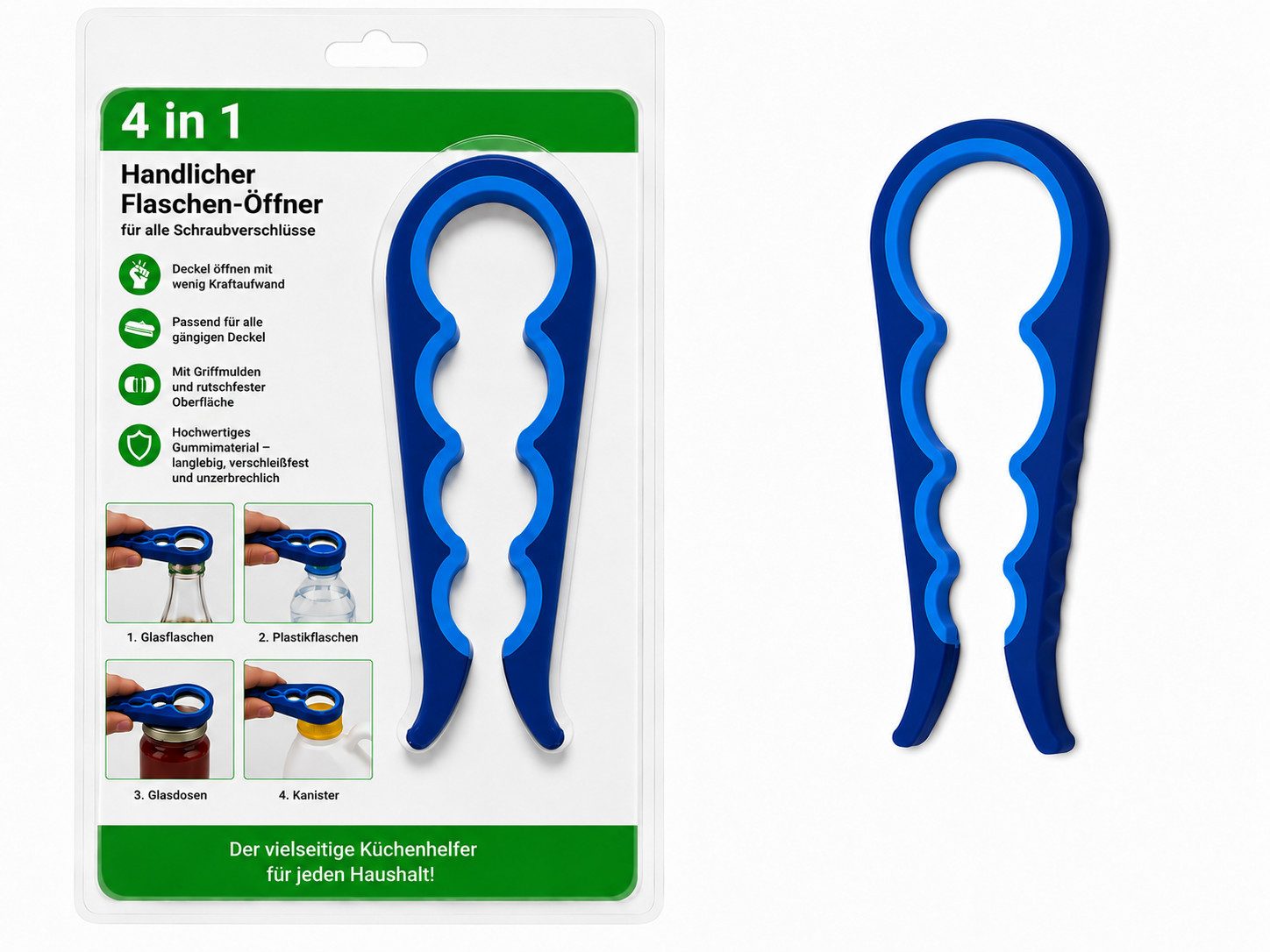 HH-Haushalt Flaschenöffner Flaschen + Dosenöffner Multifunktion 4 in 1 Blau