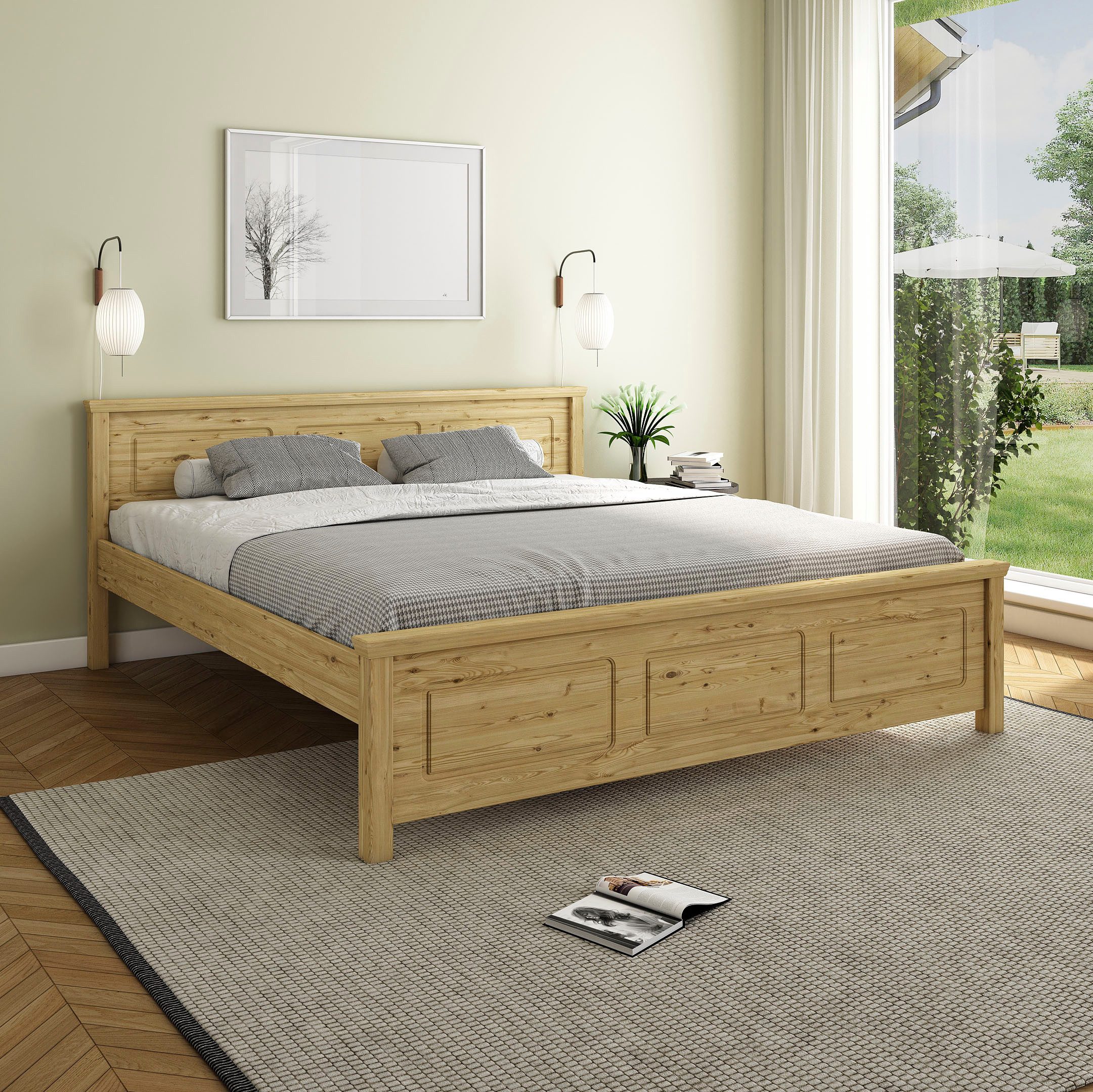 OTTO home Massivholzbett ERIKK', Made in Europe, optional mit Schublade, Massivholz Kiefer (FSC® zertifiziert), in mehreren Größen, Landhausstil mit Kassettenoptik
