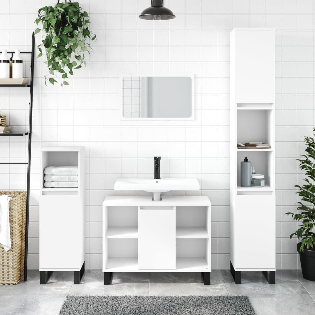 (1-St) vidaXL Badschrank Badezimmerspiegelschrank 80x33x60 Weiß Holzwerkstoff cm