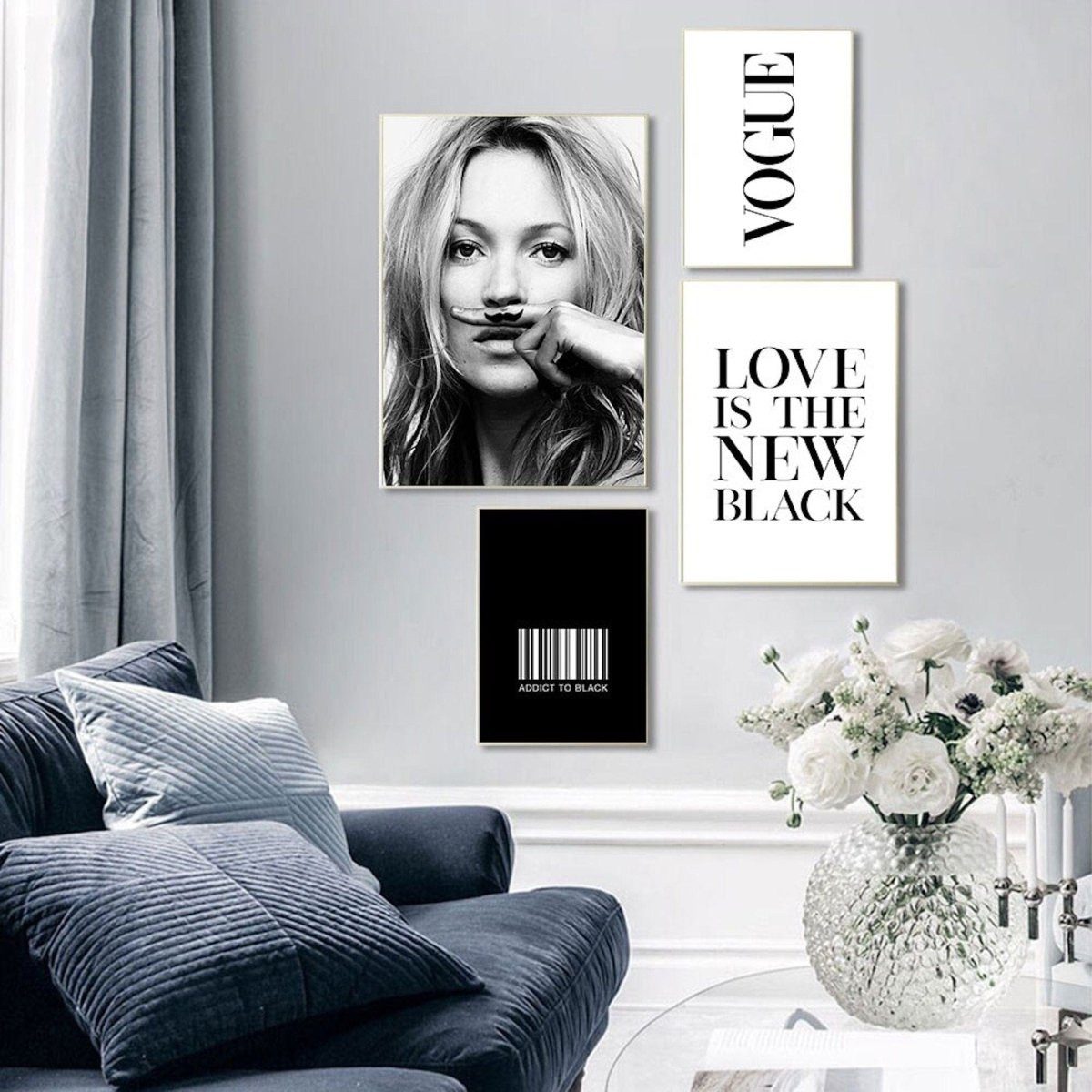JUSTGOODMOOD Poster Schwarz Weiß Kate Moss Vogue Vintage Wohnkultur Wohnzimmer Wandbilder, D (1 St) – Bild 2 von 5