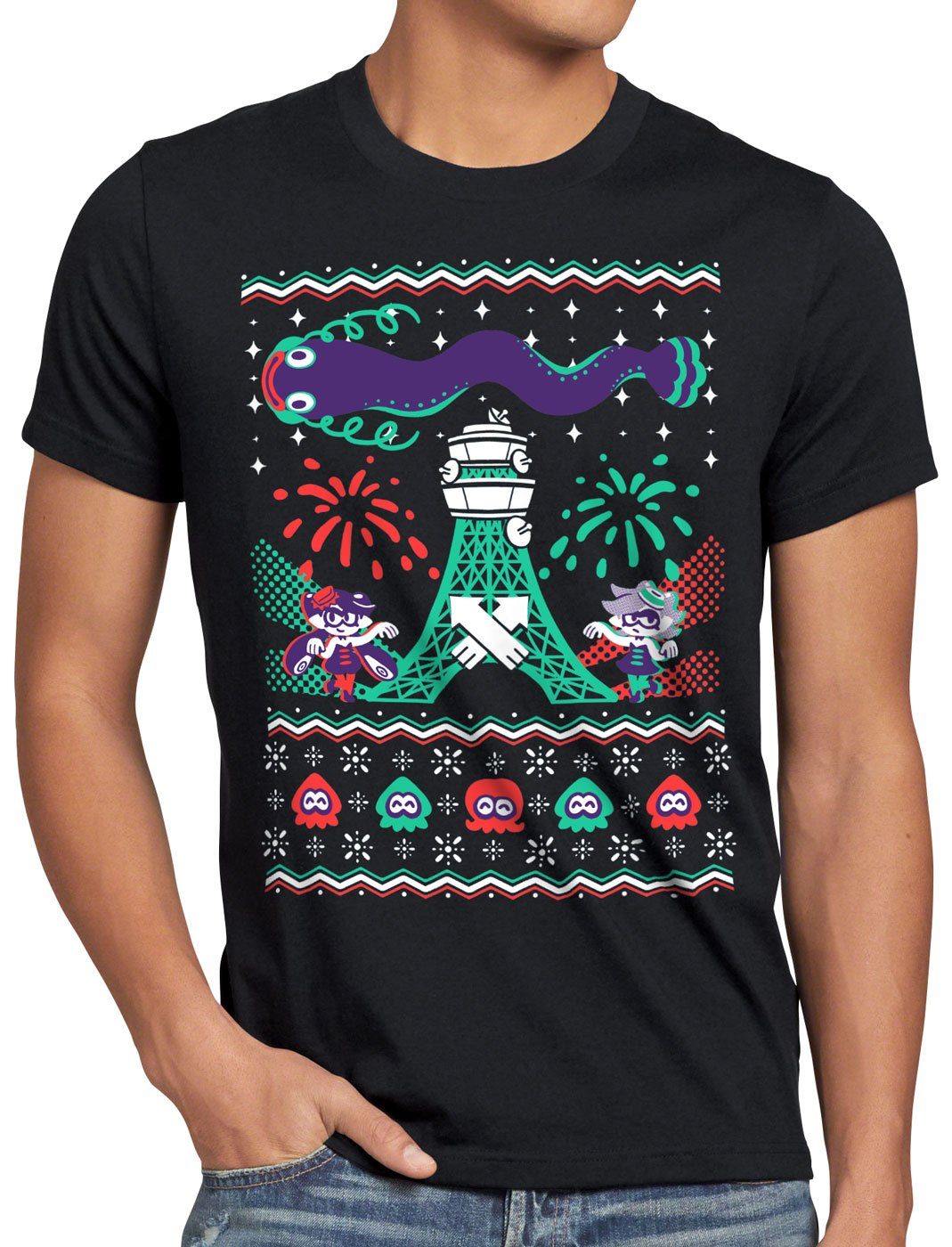 style3 Print-Shirt Herren T-Shirt Splash Christmas Sweater switch ugly pulli weihnachtspullover schwarz