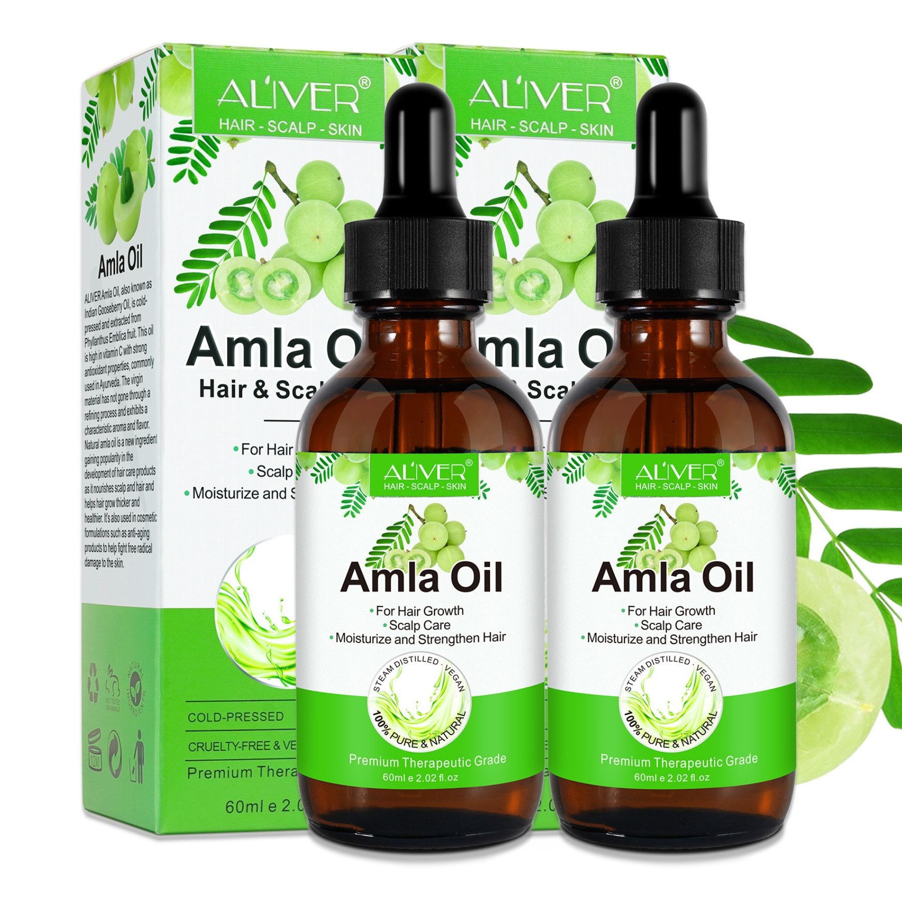 ALIVER Haaröl Amla Haaröl Haarwachstum Haarausfall Bio Vegan Aliver, 2-tlg.