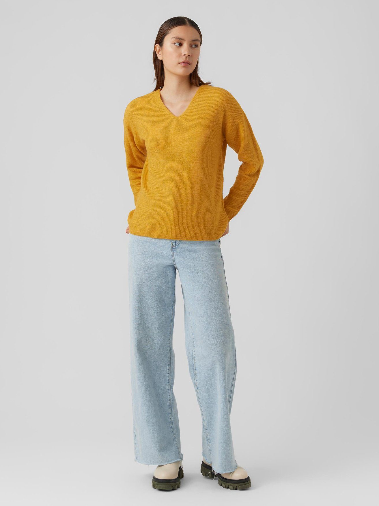 Vero Moda Strickpullover Strickpullover V-Ausschnitt Sweater Gelb in VMCREWLEFILE 6112 Langarm