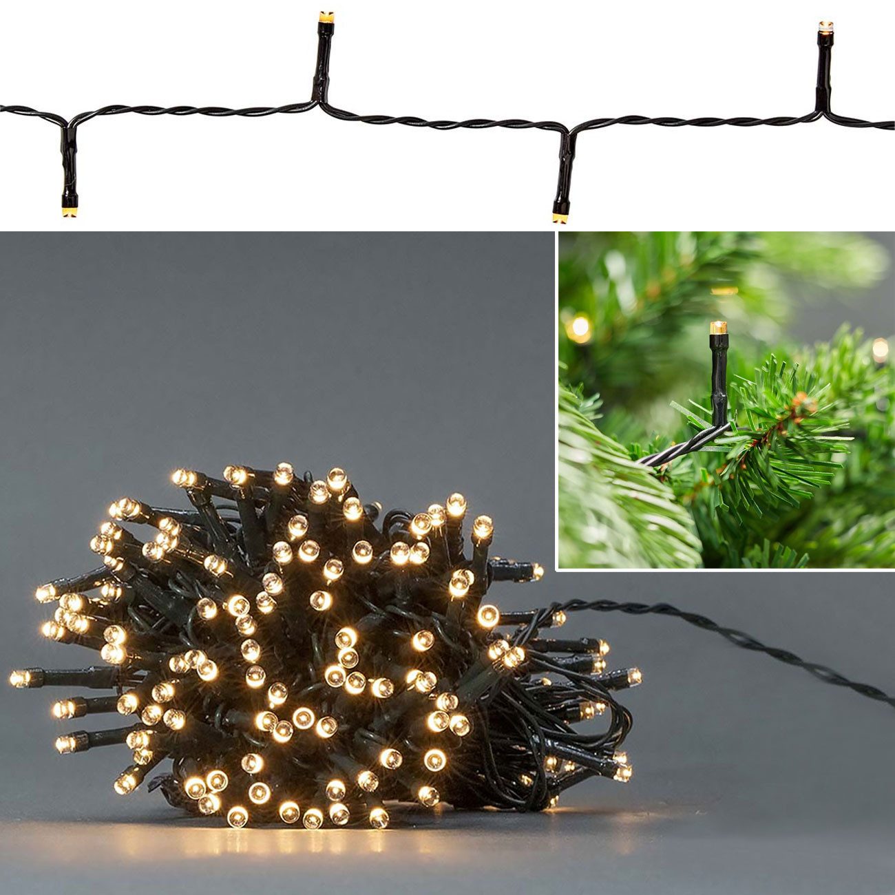 Nedis LED-Lichterkette LED Lichterkette 14,4m, 192 LEDs Warmweiß, Batterie, 7 Muster IP44, 192 LEDs Timer, warmweiß, Batterie, 7 Muster, IP44 Outdoor