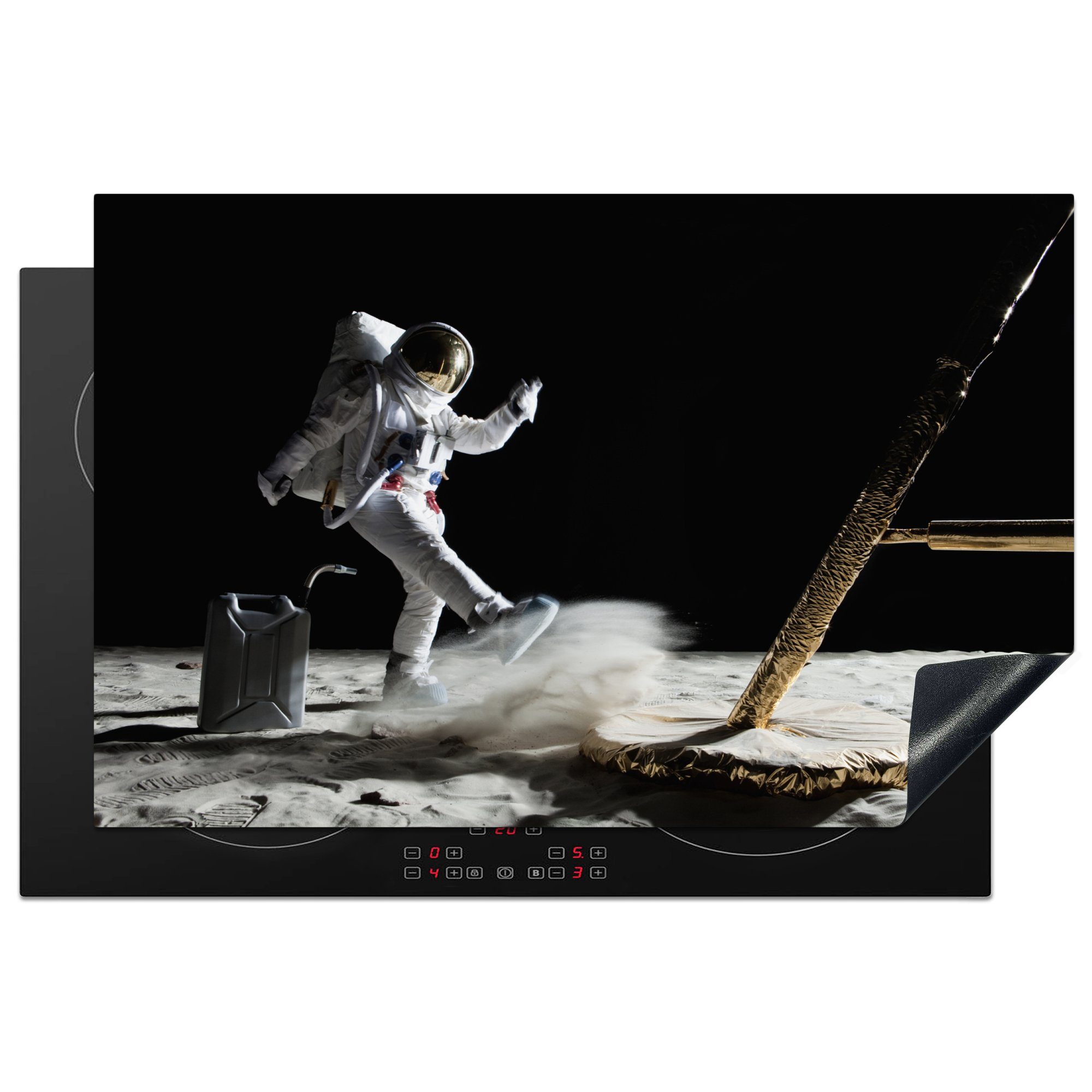 MuchoWow Herdblende-/Abdeckplatte Astronaut - Weltraum - Mond, Vinyl, (1 tlg), 81x52 cm, Induktionskochfeld Schutz für die küche, Ceranfeldabdeckung