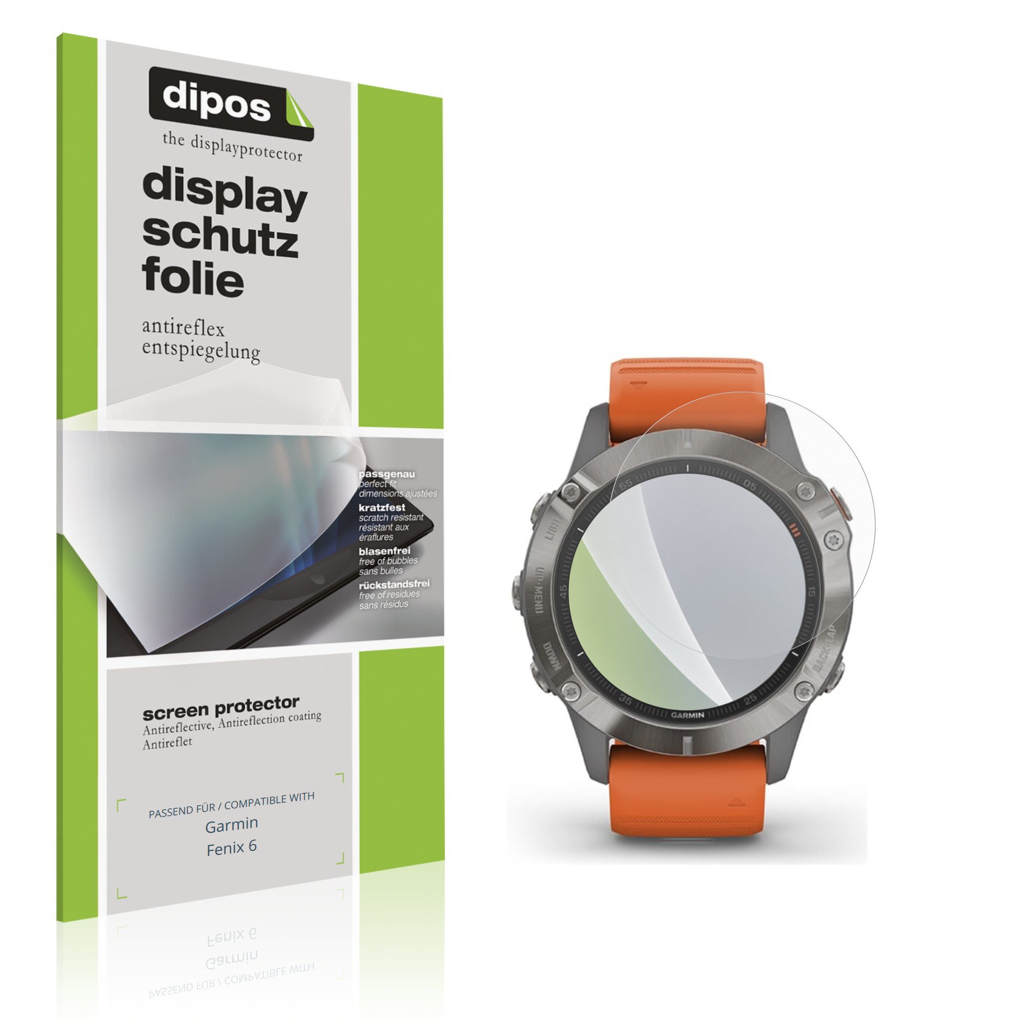dipos Displayschutzfolie Schutzfolie für Garmin Fenix 6, 6 Stück, Displayschutz Schutz Folie Made in Germany