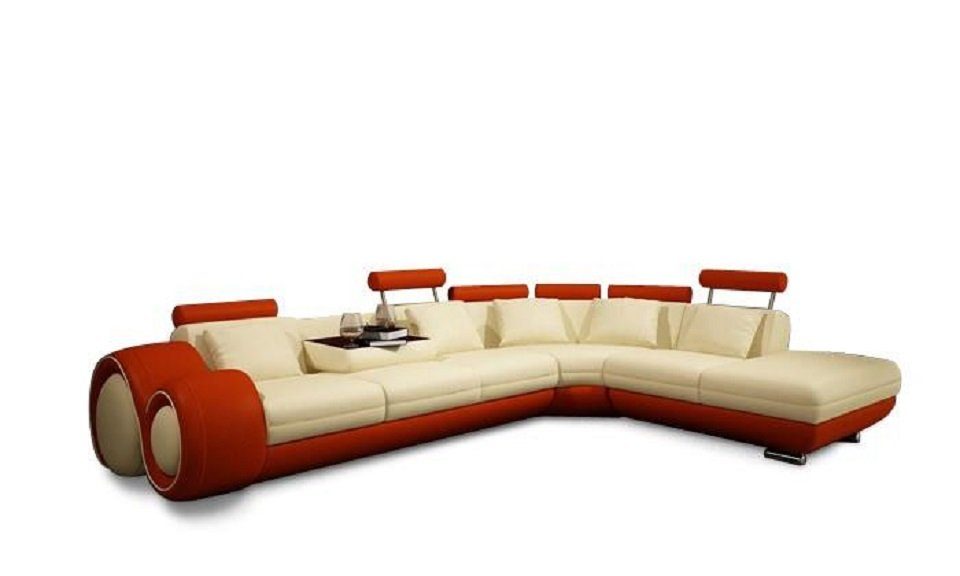 Beige/Orange Sofas Wohnlandschaft Ecksofa, Couch Leder Sofa Polster JVmoebel Form Ecksofa L