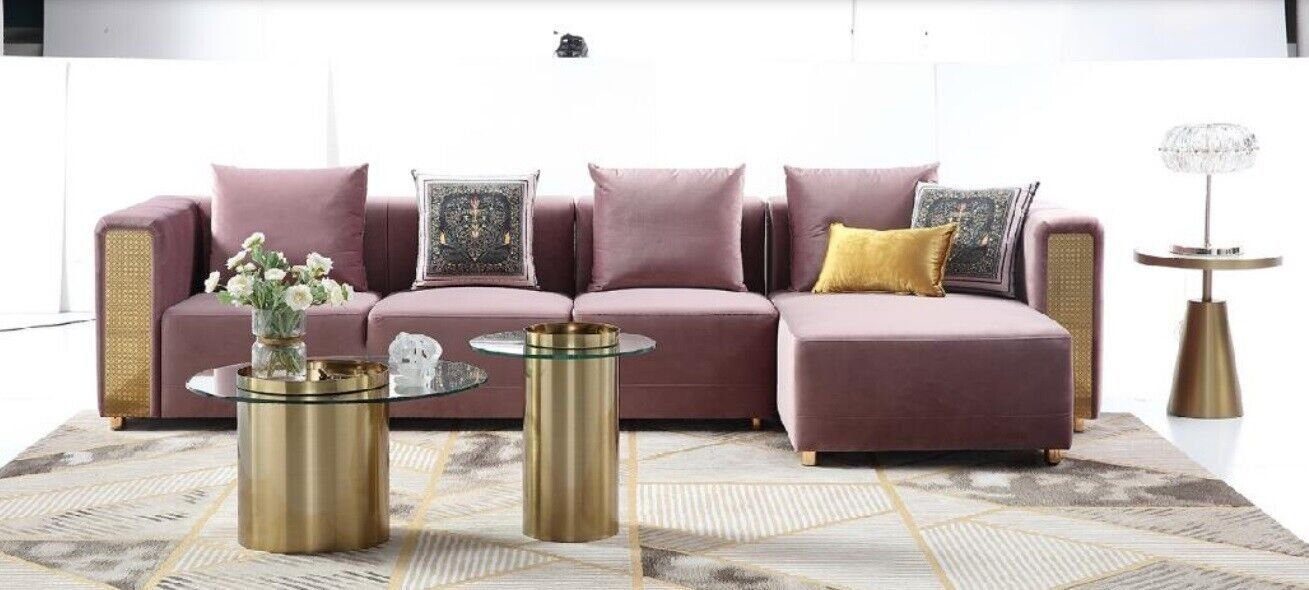 JVmoebel Ecksofa Moderne Rosa Eck-Couch luxus L-Form Sofa Edelstahlelemente Neu, Made in Europe | Ecksofas