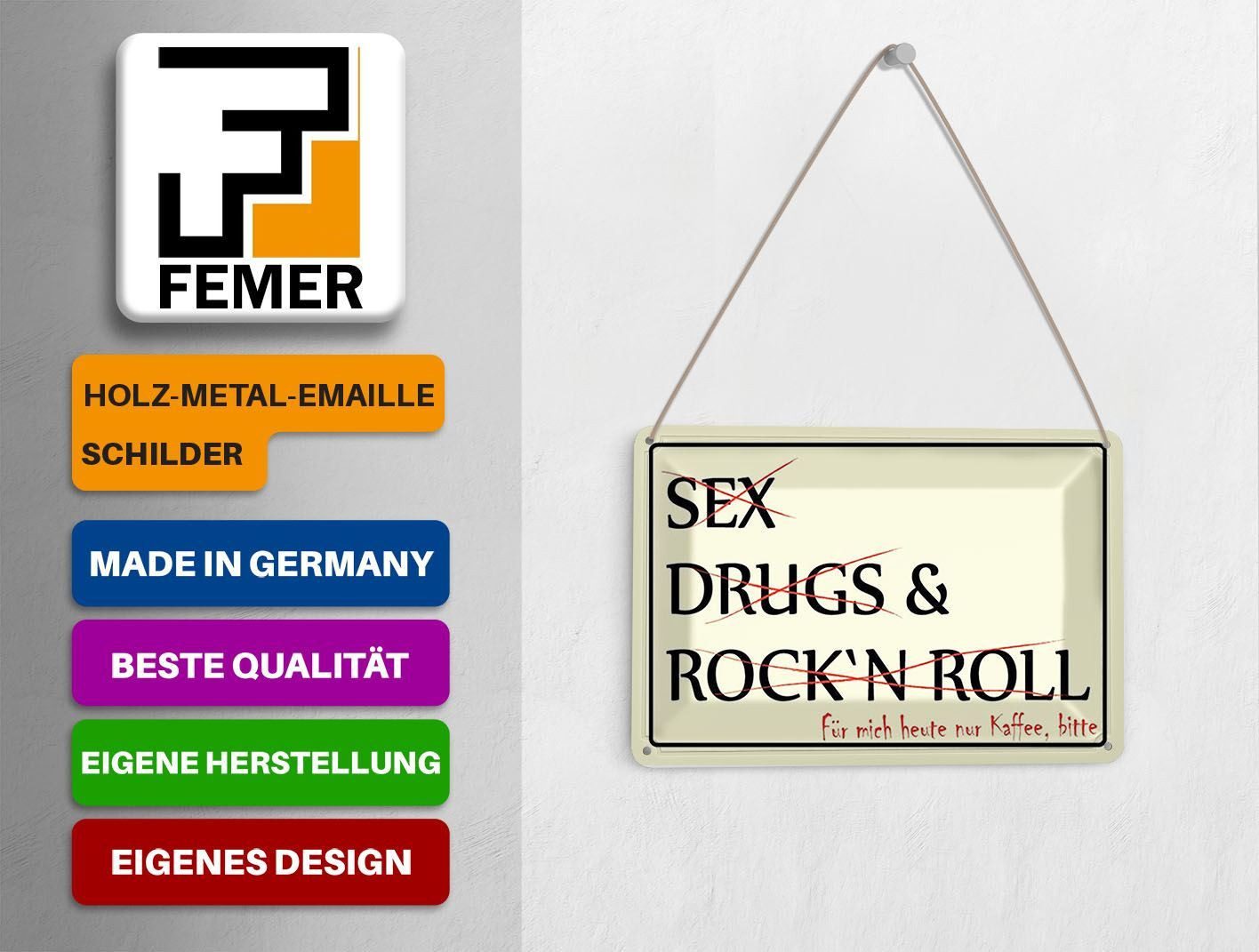 Femer GmbH Postkarte Spruch 14x10 cm Sex Drugs Rock nur Kaffee bitte, unfrankiert