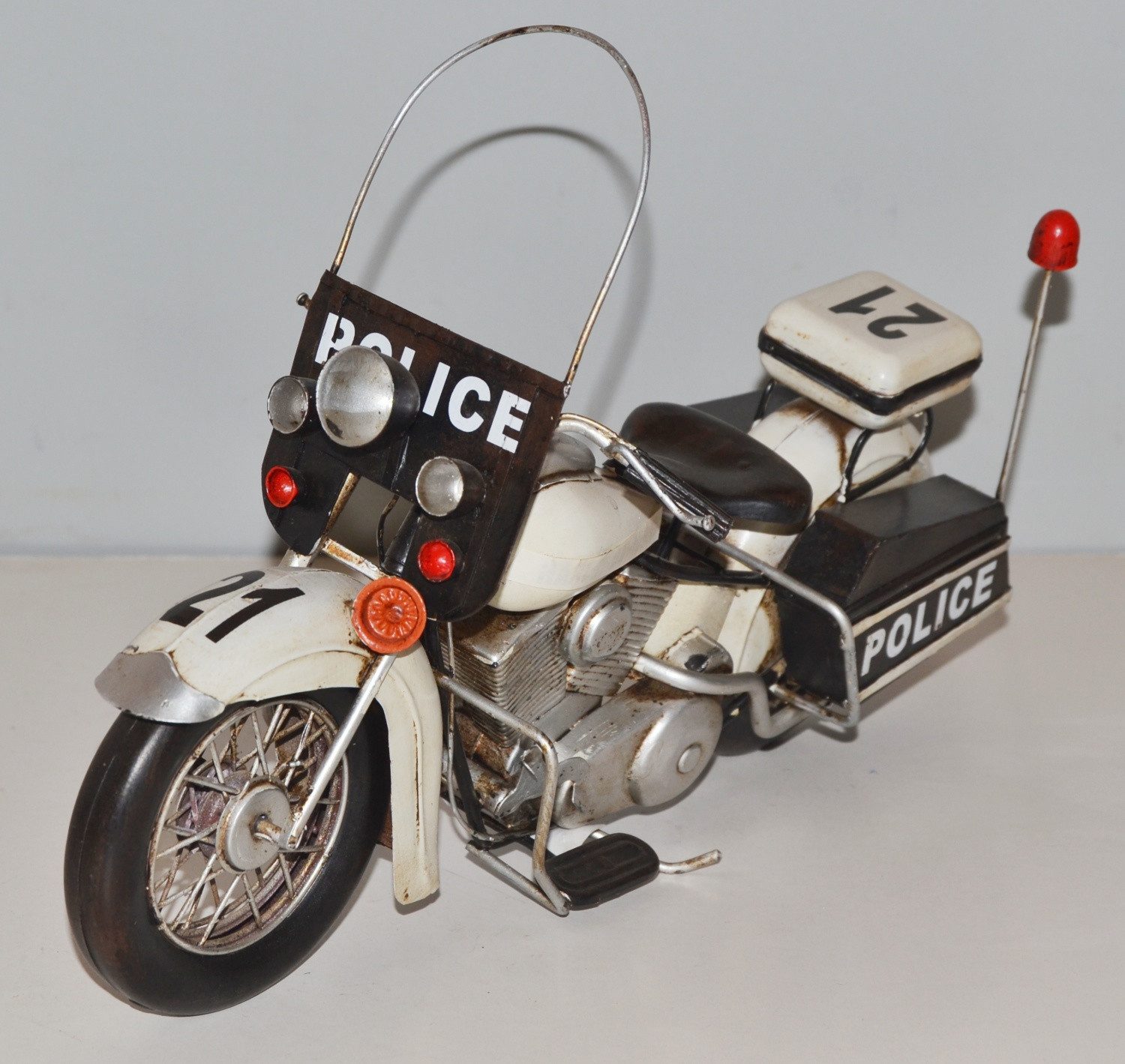 JS GartenDeko Modellmotorrad Blech Modellauto Marke Harley-Davidson Polizei Motorrad L 35 cm