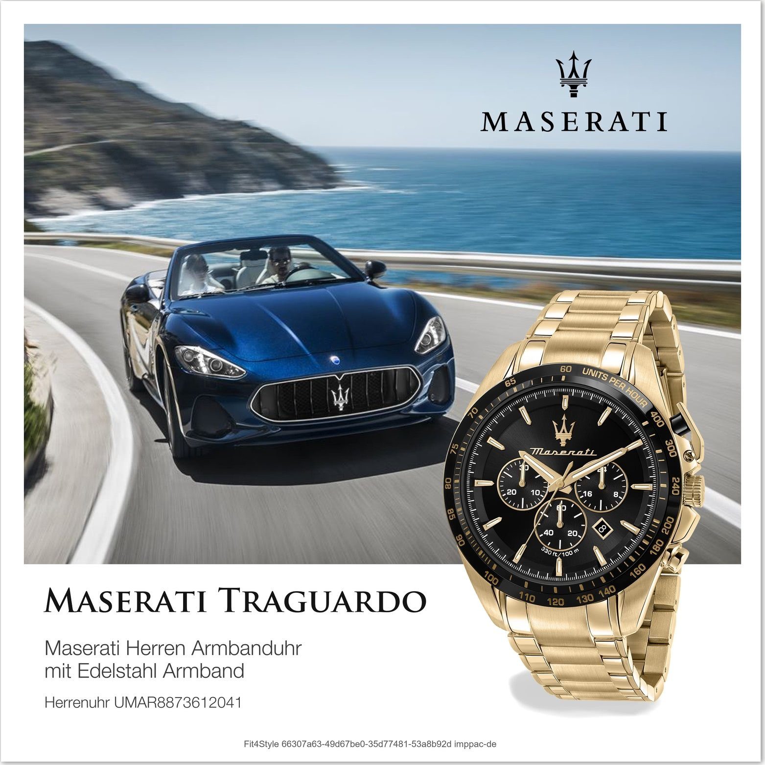 Maserati Armband-Uhr, MASERATI 45mm) Gehäuse, Edelstahl groß Edelstahlarmband, rundes schwarz (ca. Herrenuhr Chronograph