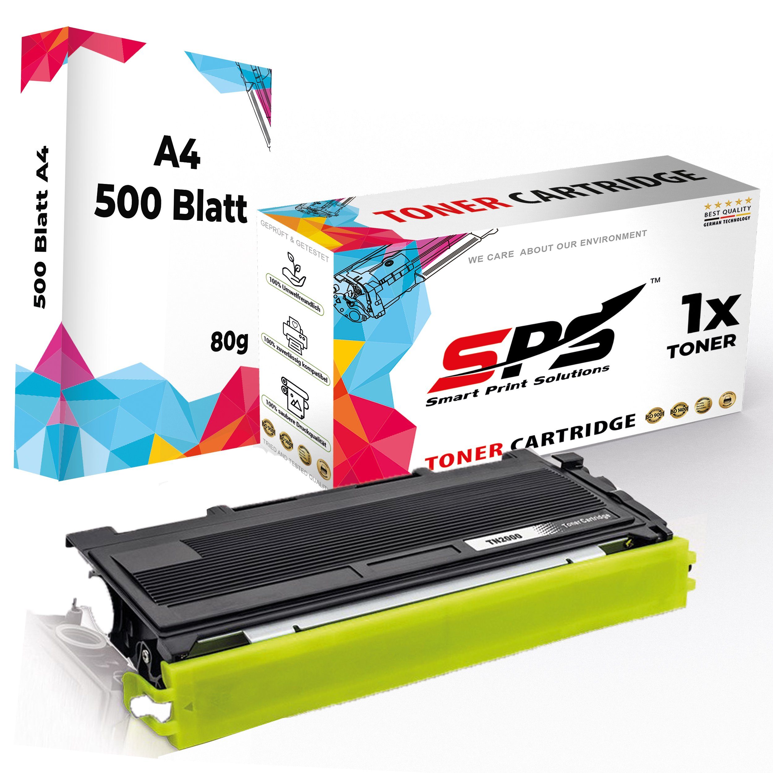 SPS Tonerkartusche Kompatibel für Brother FAX 2910 TN-2000, (1er Pack + A4 Papier, 1x Toner (1x Schwarz)