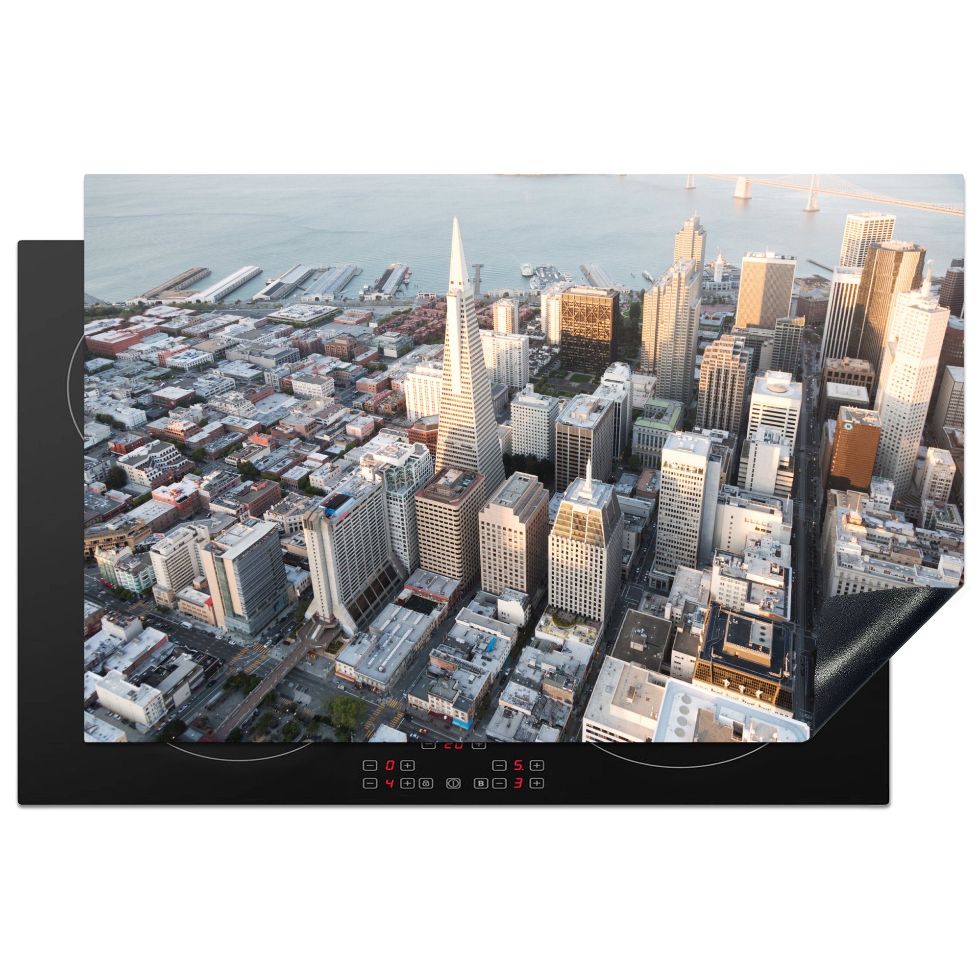 MuchoWow Herdblende-/Abdeckplatte San Francisco - Skyline - Städte, Vinyl, (1 tlg), 81x52 cm, Induktionskochfeld Schutz für die küche, Ceranfeldabdeckung
