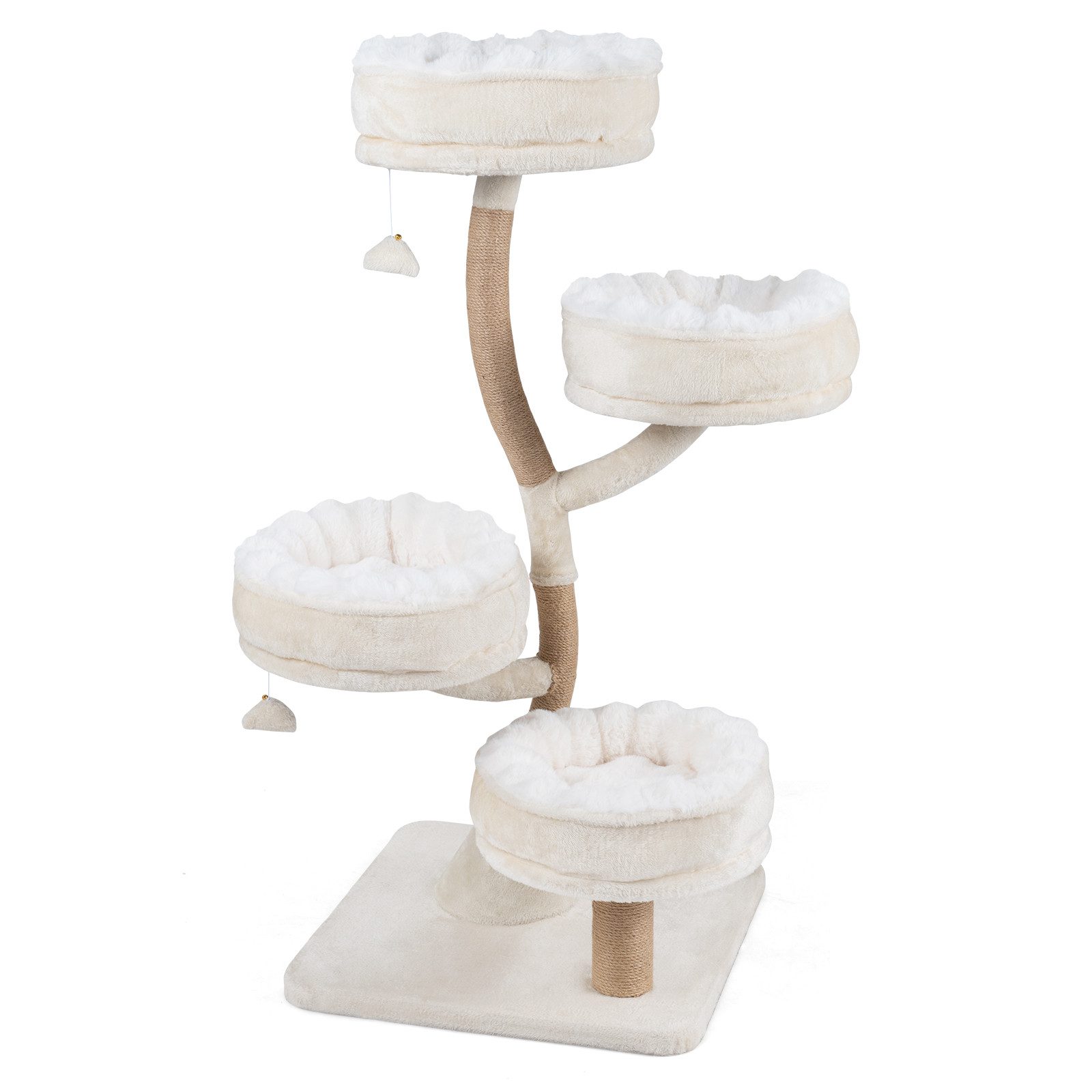 COSTWAY Kratzbaum Mehrstöckiger Katzenbaum 132 cm, Kletterbaum mit 4 Liegeflächen & Bällen