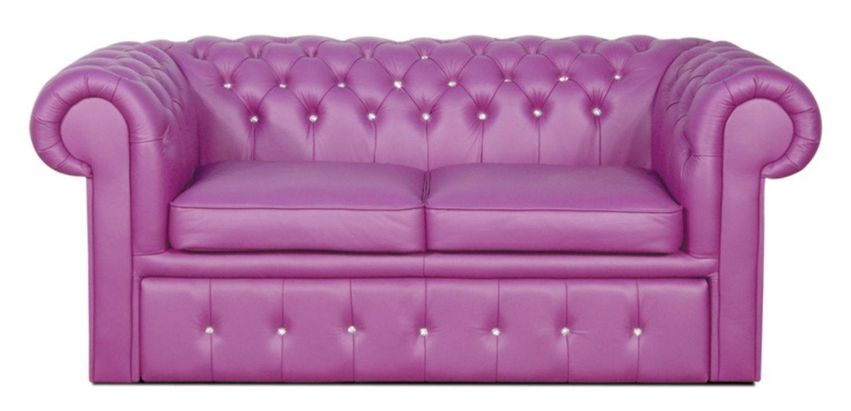 Casa Padrino 2-Sitzer Echtleder 2er Sofa in violett mit Swarowski Kristallsteinen 180 x 100 x H. 78 cm - Luxus Chesterfield Schlafsofa