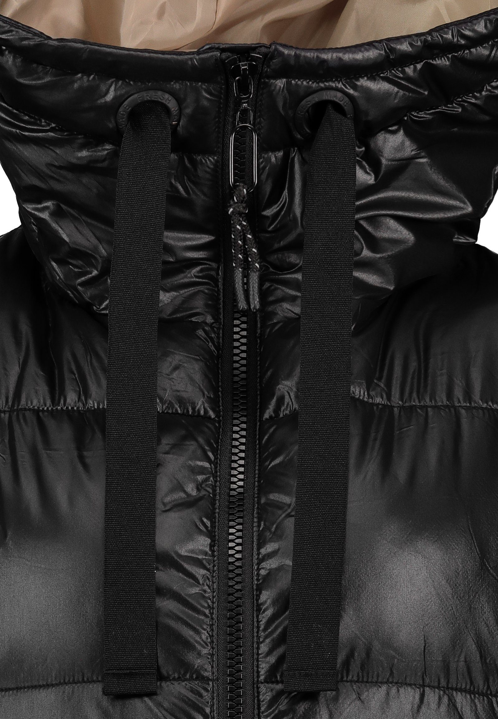Fresh Made Steppweste Lange Stepp weste Kapuze Übergangs Herbst Frühlings Weste Windbreaker