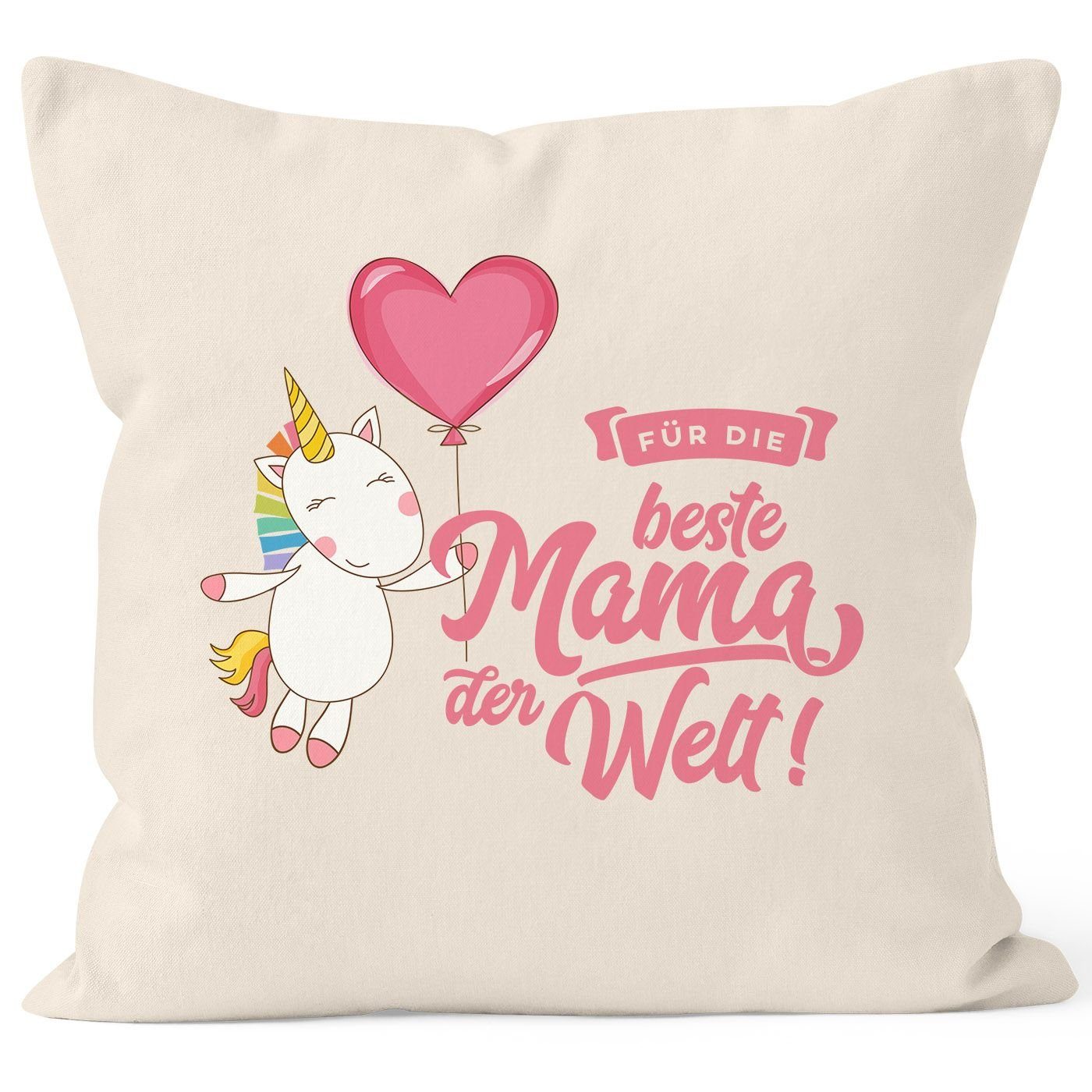 MoonWorks Dekokissen Kissenbezug Einhorn Muttertag Beste Mama der Welt Unicorn Mother`s Day 40x40 Baumwolle MoonWorks® natur