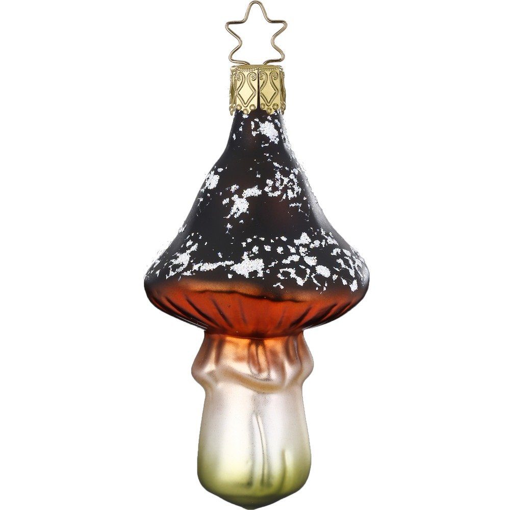INGE-GLAS® Christbaumspitze, Christbaumschmuck Brauner Fliegenpilz Glas 10cm dunkelbraun, 1 Stück