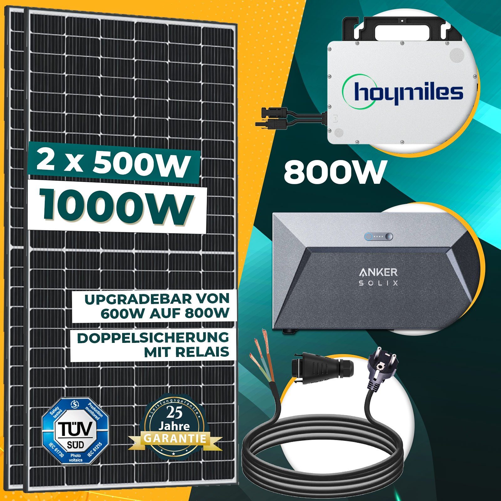 Solar-PV 1000W Balkonkraftwerk Solaranlage mit Hoymiles-800 WIFI