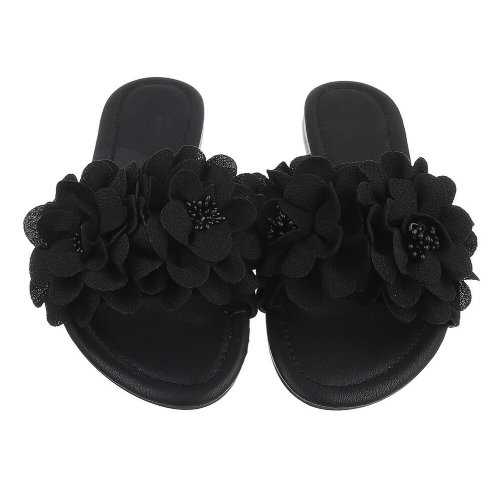 Ital-Design Modische Sandalen mit Blumenakzent, ideal für Sommer Pantolette (89368543) Blockabsatz Pantoletten in Schwarz – Bild 4 von 5