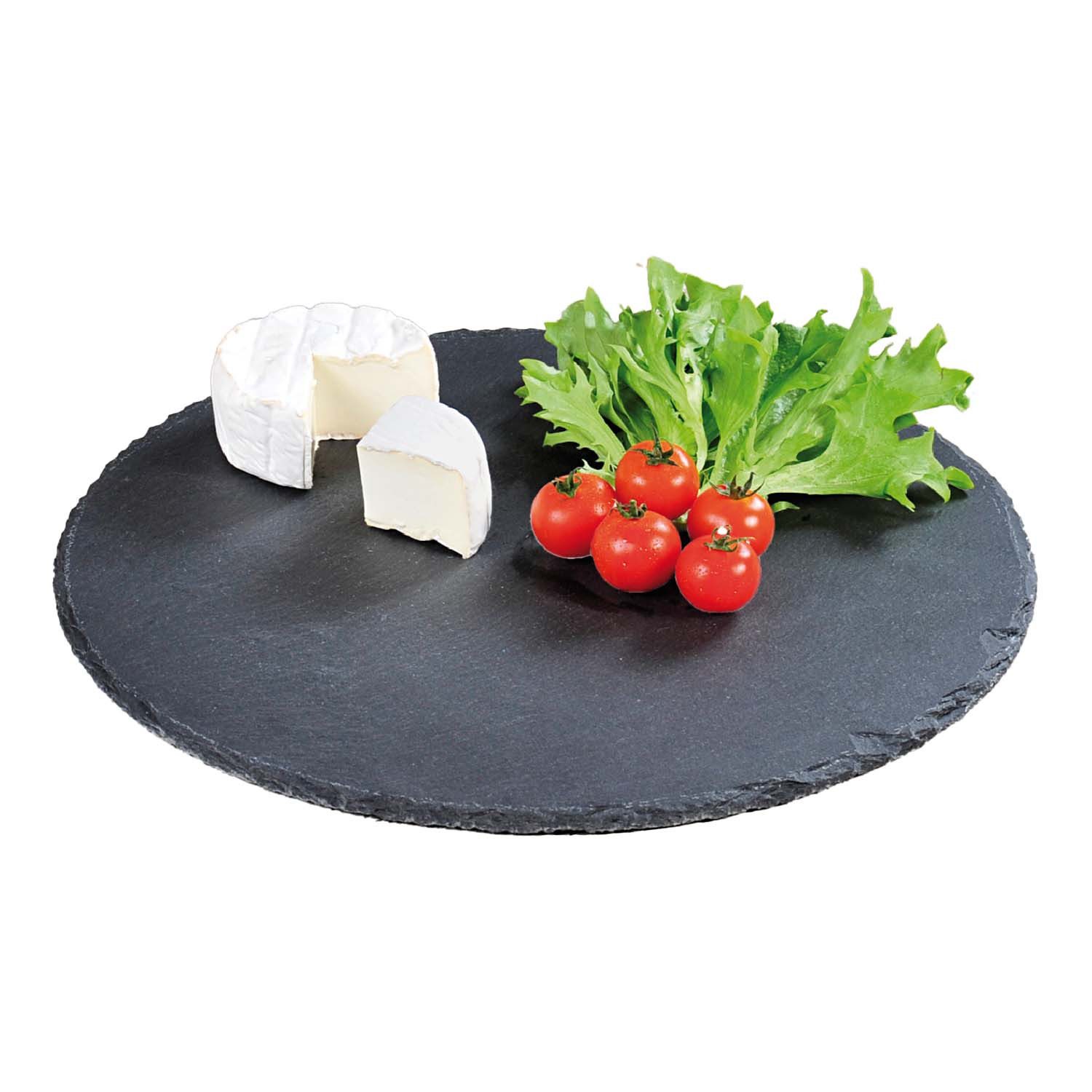 Kesper Servierbrett 5 Stück Runde Buffetplatte aus Schiefer - Ø 35,5cm, Schiefer, (5-St), naturbelassener Rand