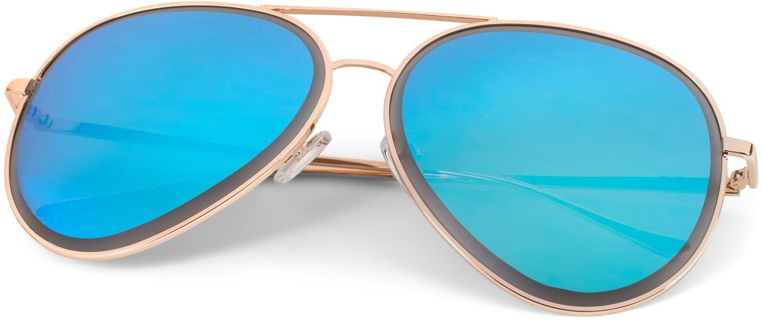 styleBREAKER Sonnenbrille (1-St) Verspiegelt Gestell Gold / Glas Blau verspiegelt