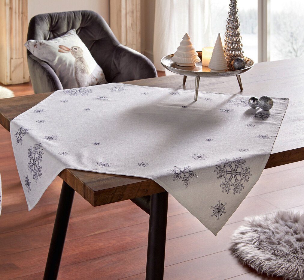 Tischdecke Schneeflocken Silber Tischdecke x 85 Cremeweiß Weihnachtsdeko Home-trends24.de 85