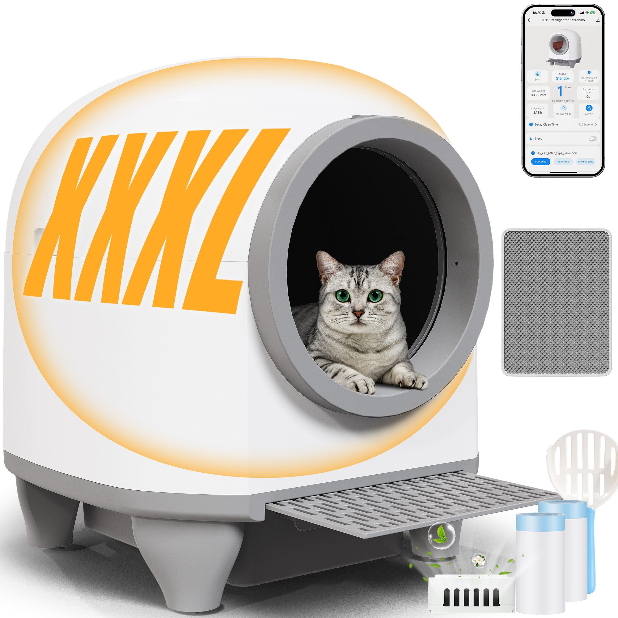 HOMALL Katzentoilette XXXL Selbstreinigende Elektrisches Katzenklo mit App-Steuerung, 90L+8.5L Große,Geruchsbeseitigung,sicher,für Mehrere Katzen