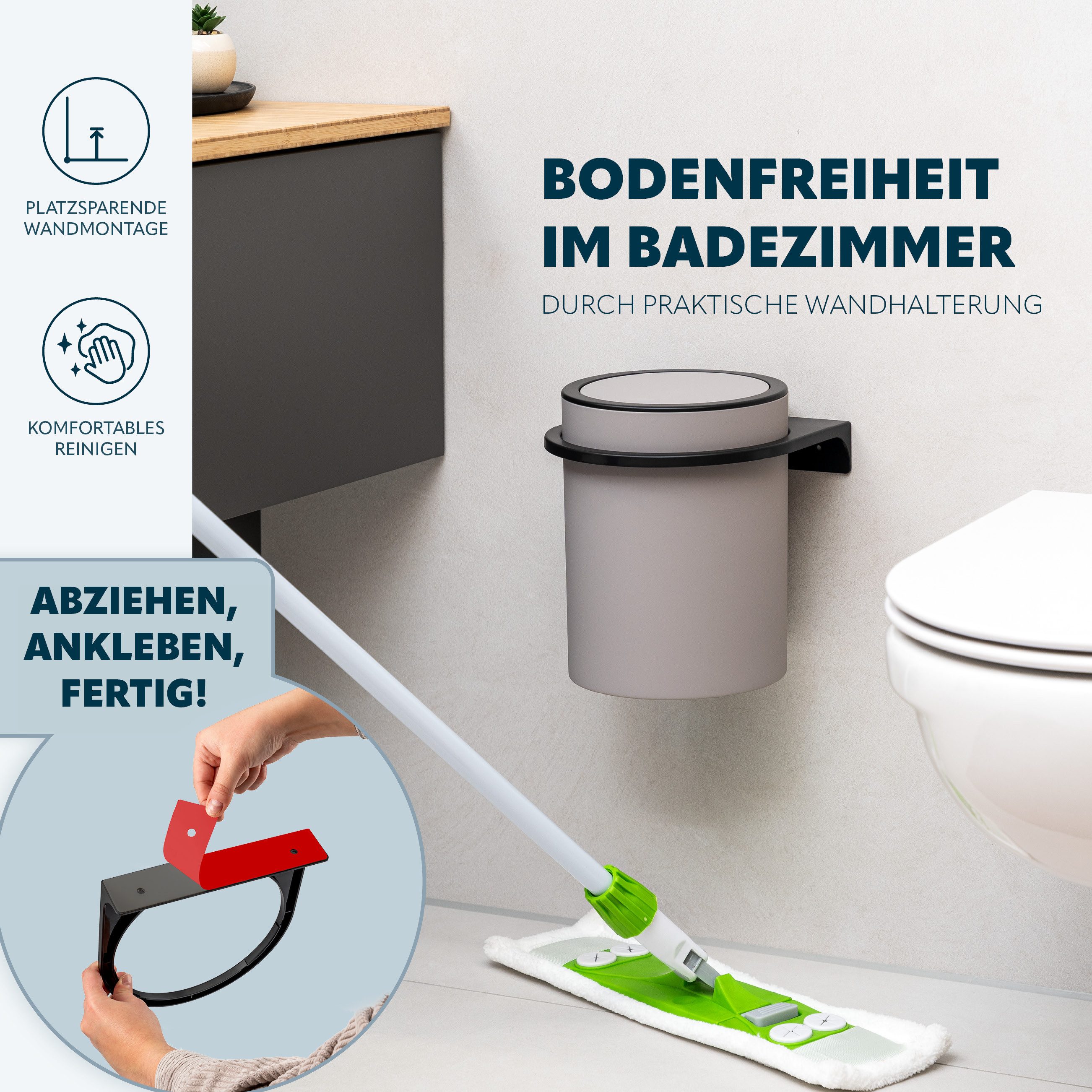 bremermann Kosmetikeimer Badeimer SAVONA inkl. Wandhalterung 5,5 Liter Kunststoff – Bild 3 von 5