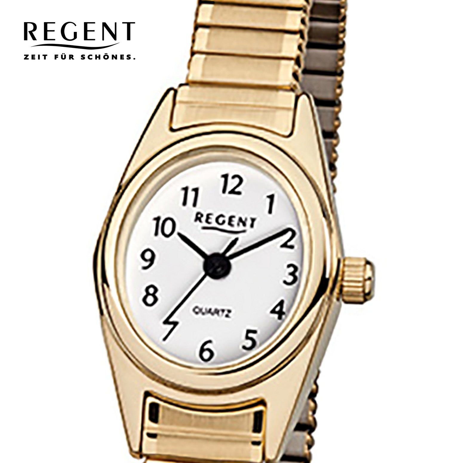 Regent Quarzuhr klein oval, (ca. 19x21mm), ionenplattiert Regent F-263, Analog gold Edelstahl, Damen Damen-Armbanduhr Armbanduhr