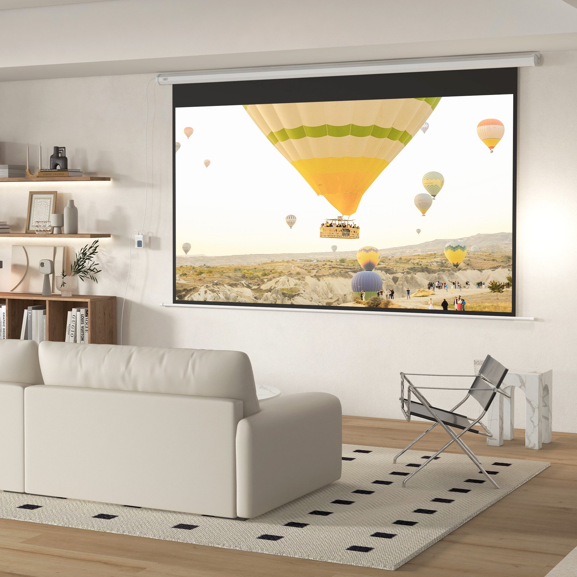 HOMCOM Leinwand 16:9 Projektionswand, Motorisierte Projektionswand mit Fernbedienung, für Wohnzimmer, Weiß