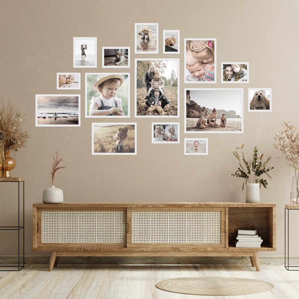 WANDStyle Bilderrahmen-Set H950, für 15 Bilder, Weiß, aus Massivholz im Stil Modern