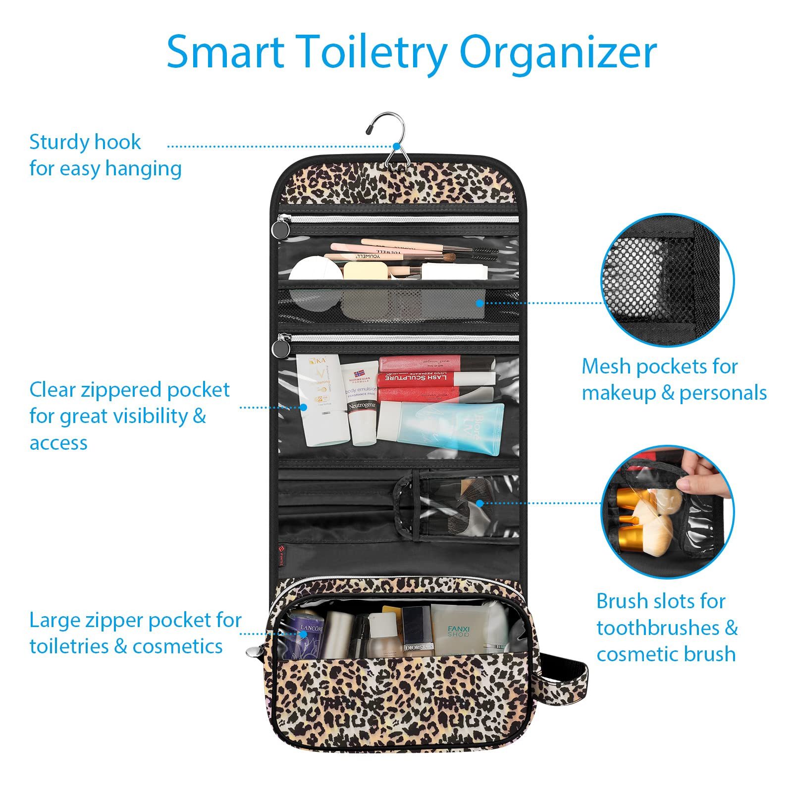 Fintie Kulturbeutel Tragbare Kulturtasche Kosmetiktasche Reisetasche, Große wasserdichte, Aufhängen Make-up Organizer Stauraum Tasche für Damen Mädchen