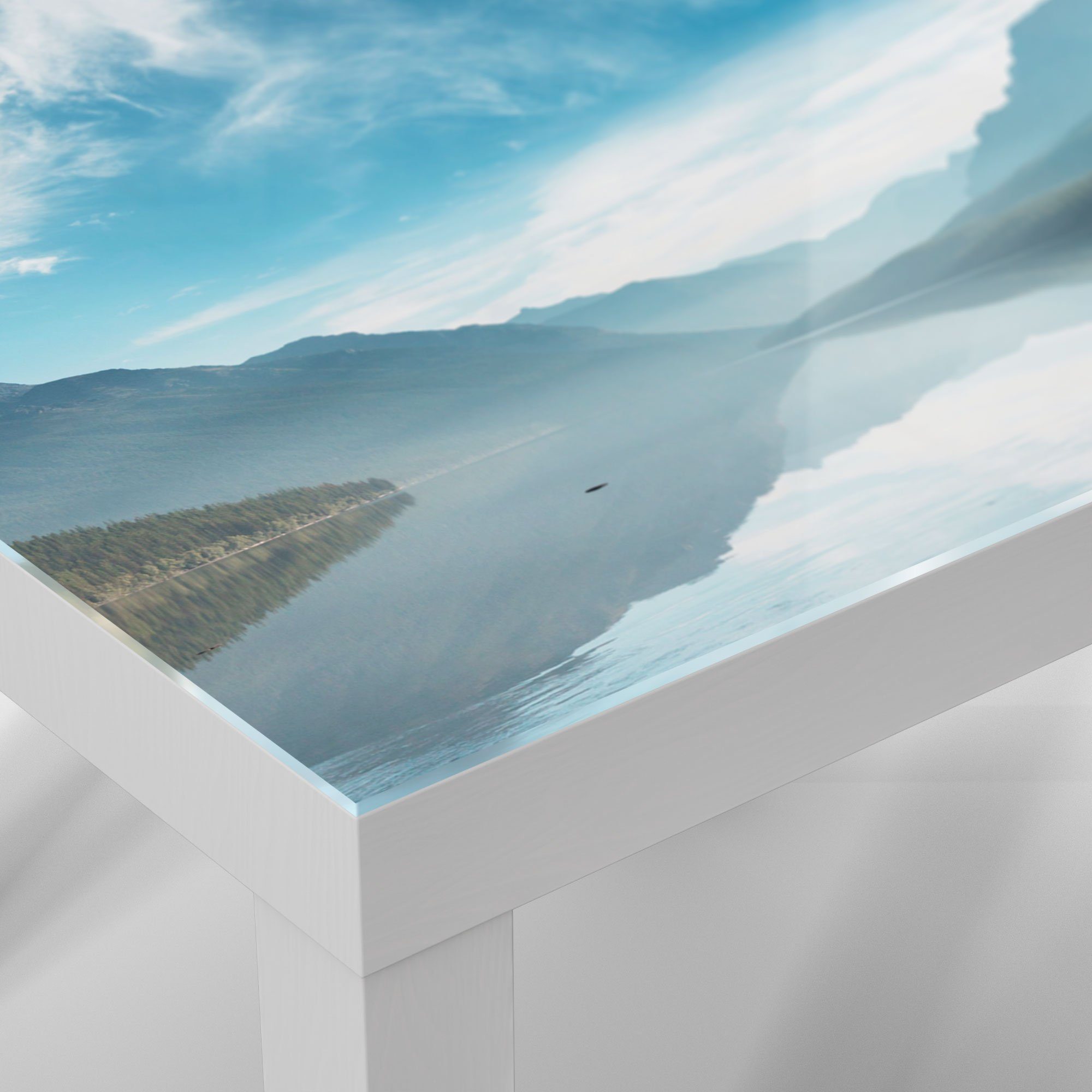DEQORI Couchtisch 'Blick über modern Lake', Beistelltisch Bowman Glastisch Glas Weiß