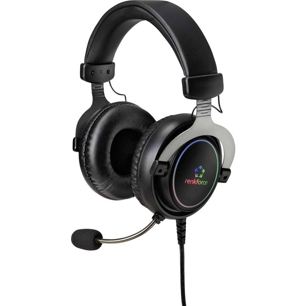 Kopfhörer USB Gaming (Mikrofon-Stummschaltung, 7.1 Renkforce schnurgebunden Surround Headset Lautstärkeregelung)